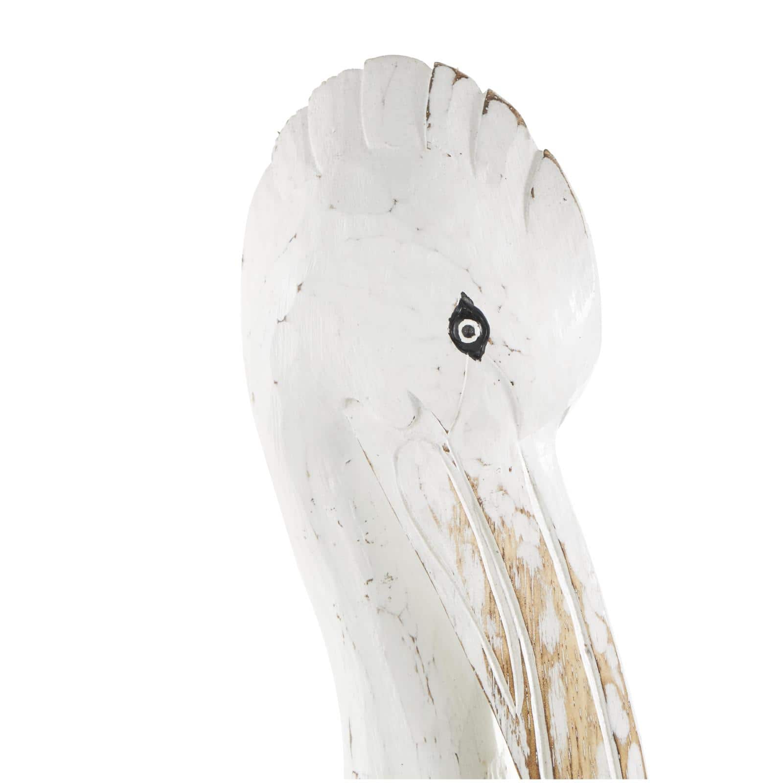 24" White Wood Pelican Handmade Distressed Sculpture with 3 Brown Posts