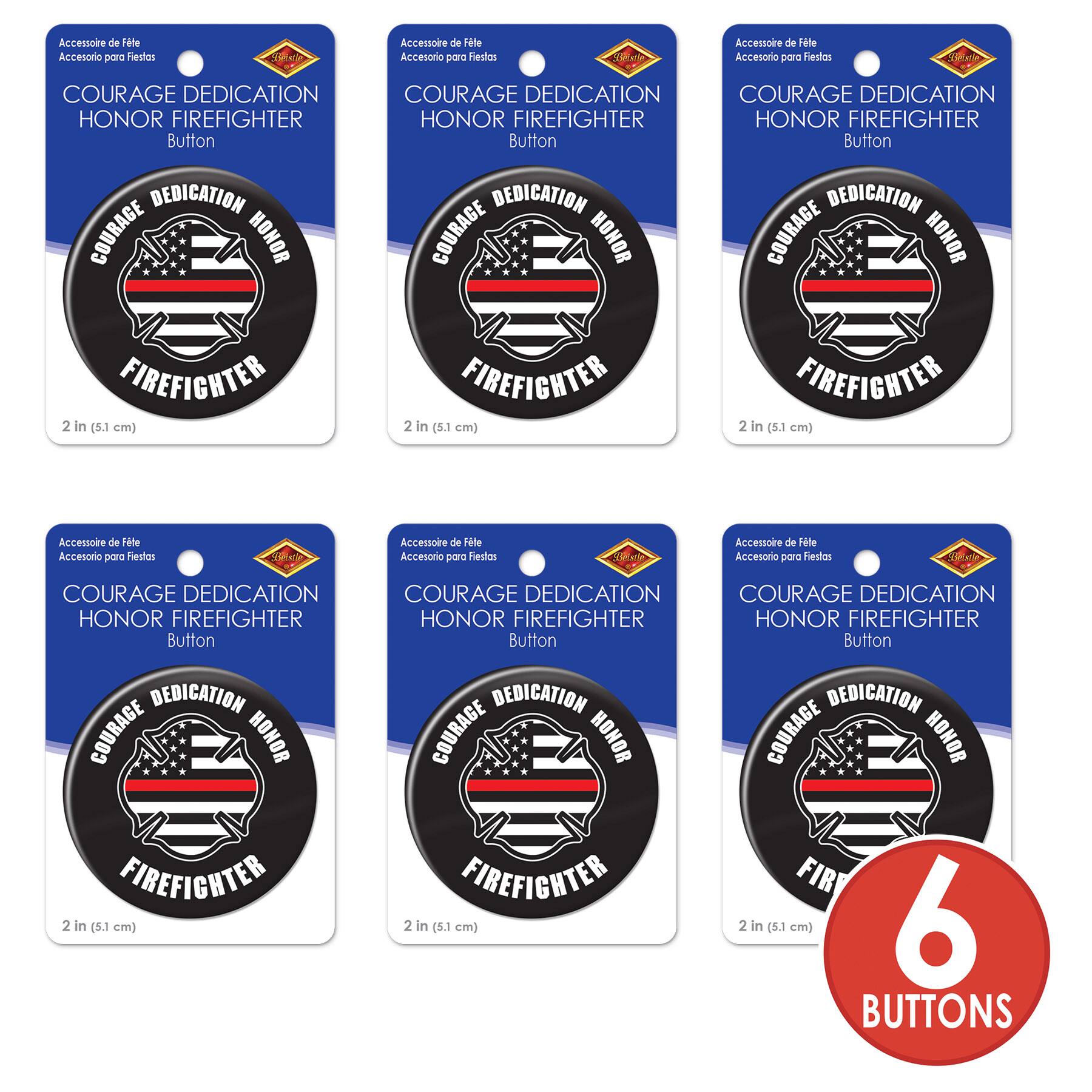 Beistle 2" Red Stripe Courage Dedication Honor Firefighter Buttons, 6ct.