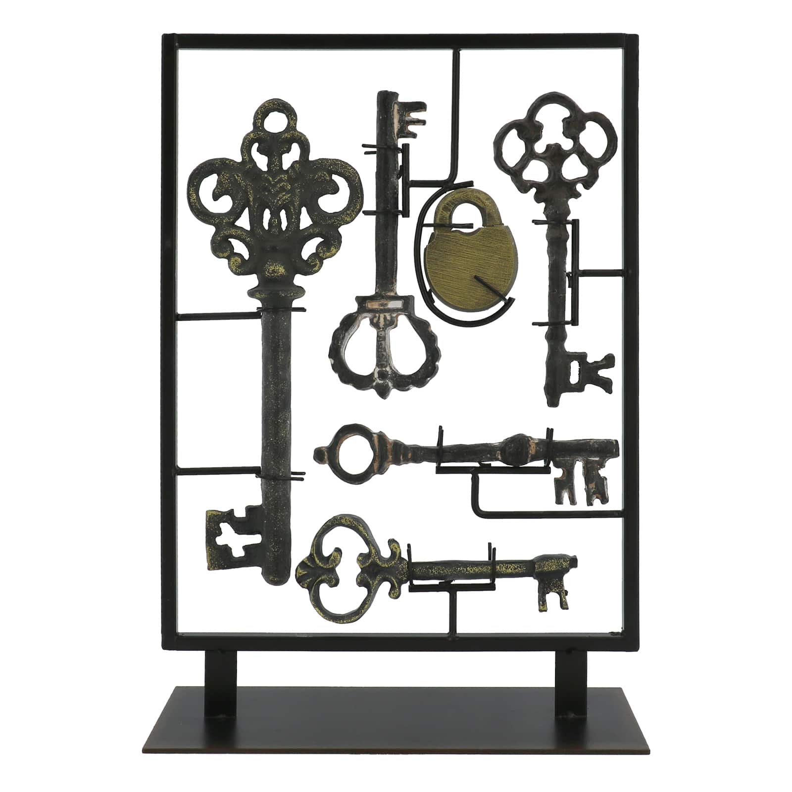 12.75" Antique Gold Key Set Tabletop Décor in Metal Frame by Ashland®