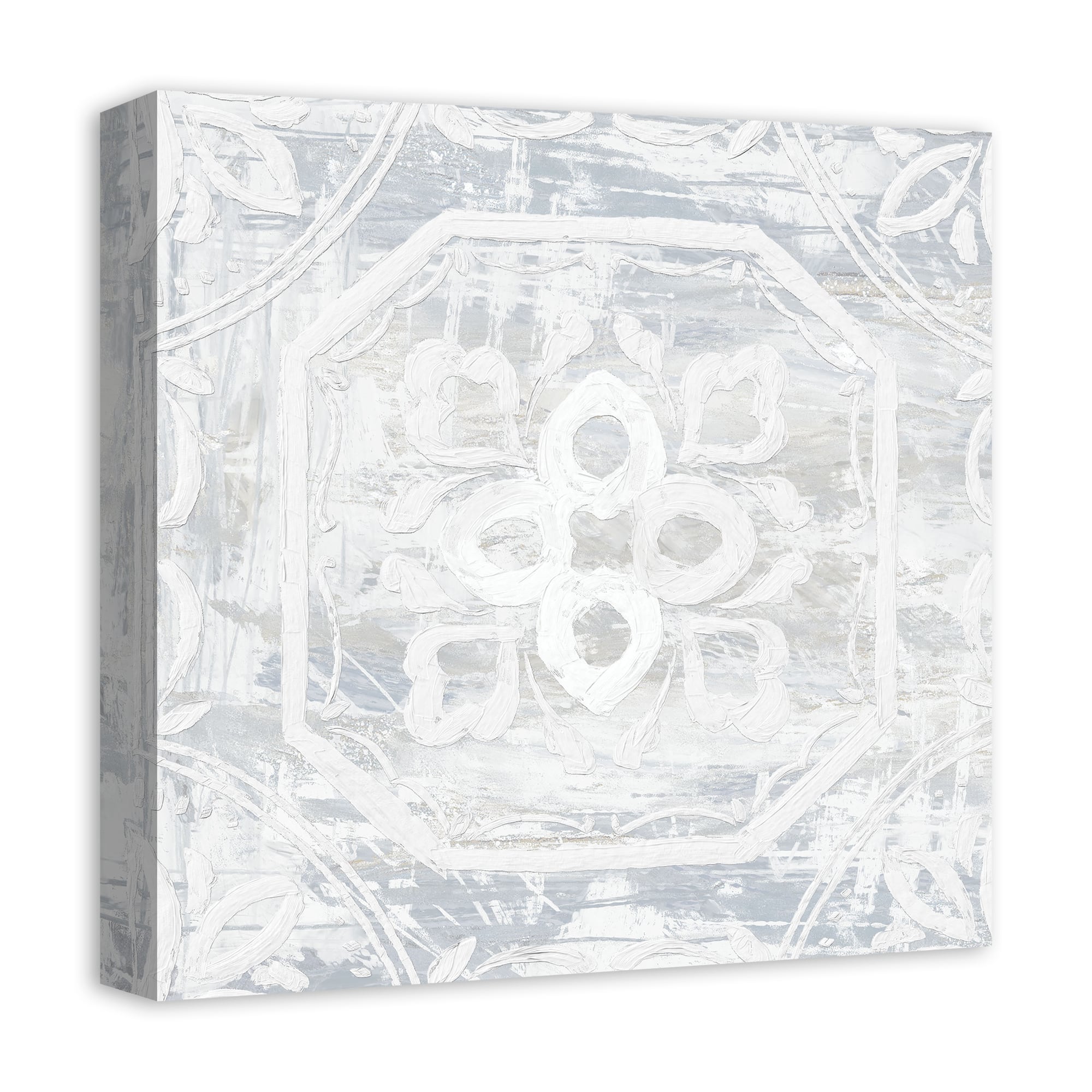 White Textured Medallion I 16" x 16" Canvas Wall Art