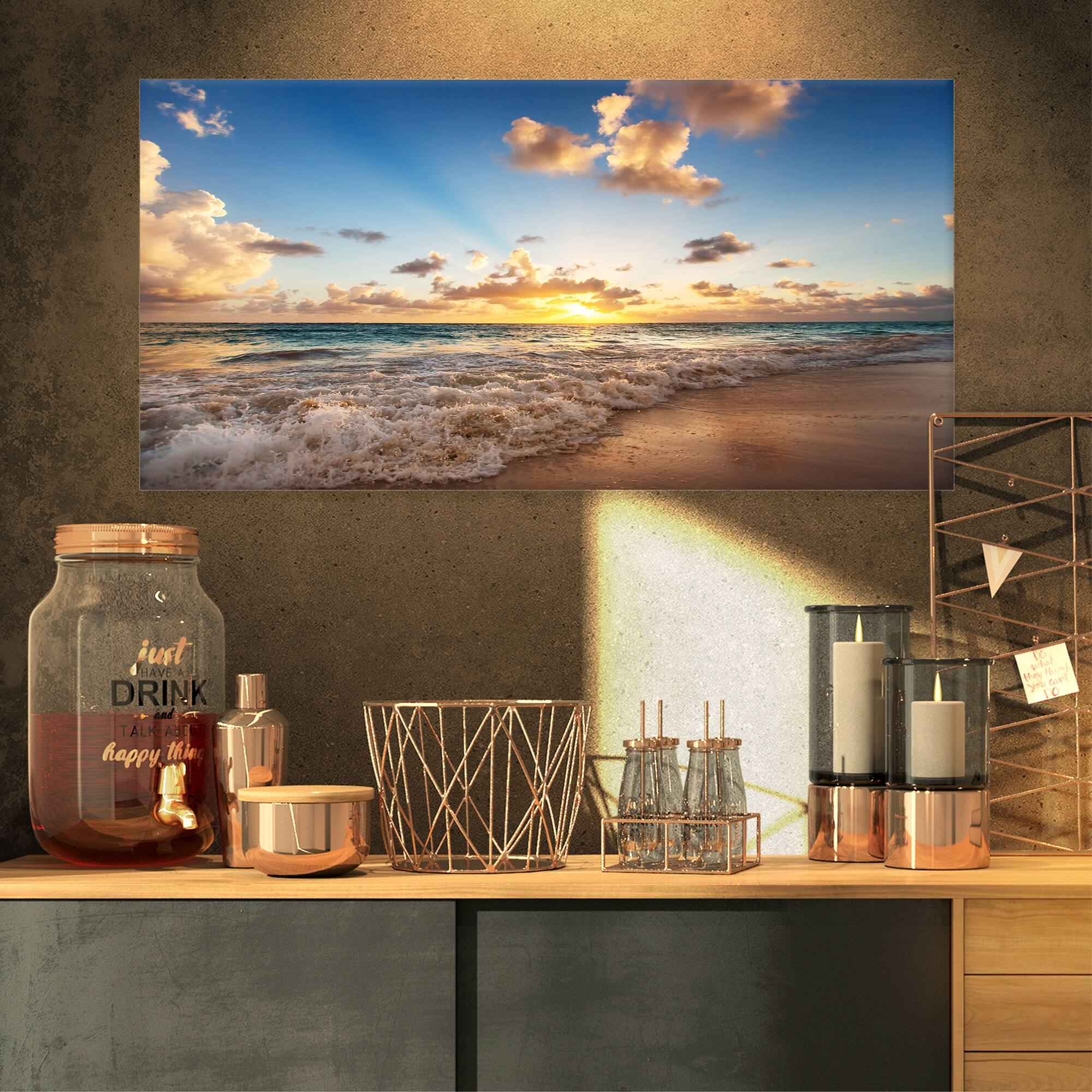 Designart - Sunrise on Beach of Caribbean Sea