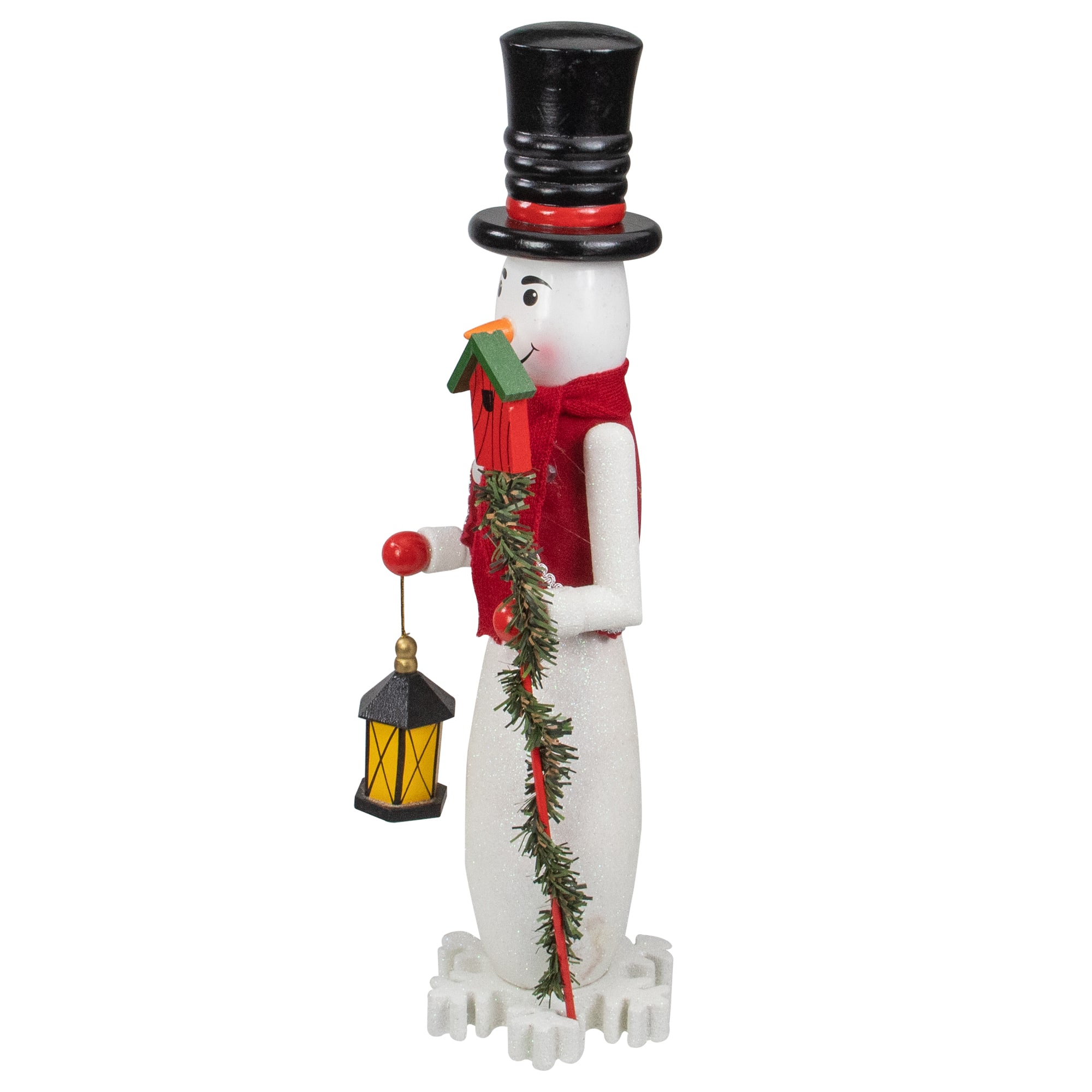18" Glittered Wooden Snowman & Bird Nutcracker