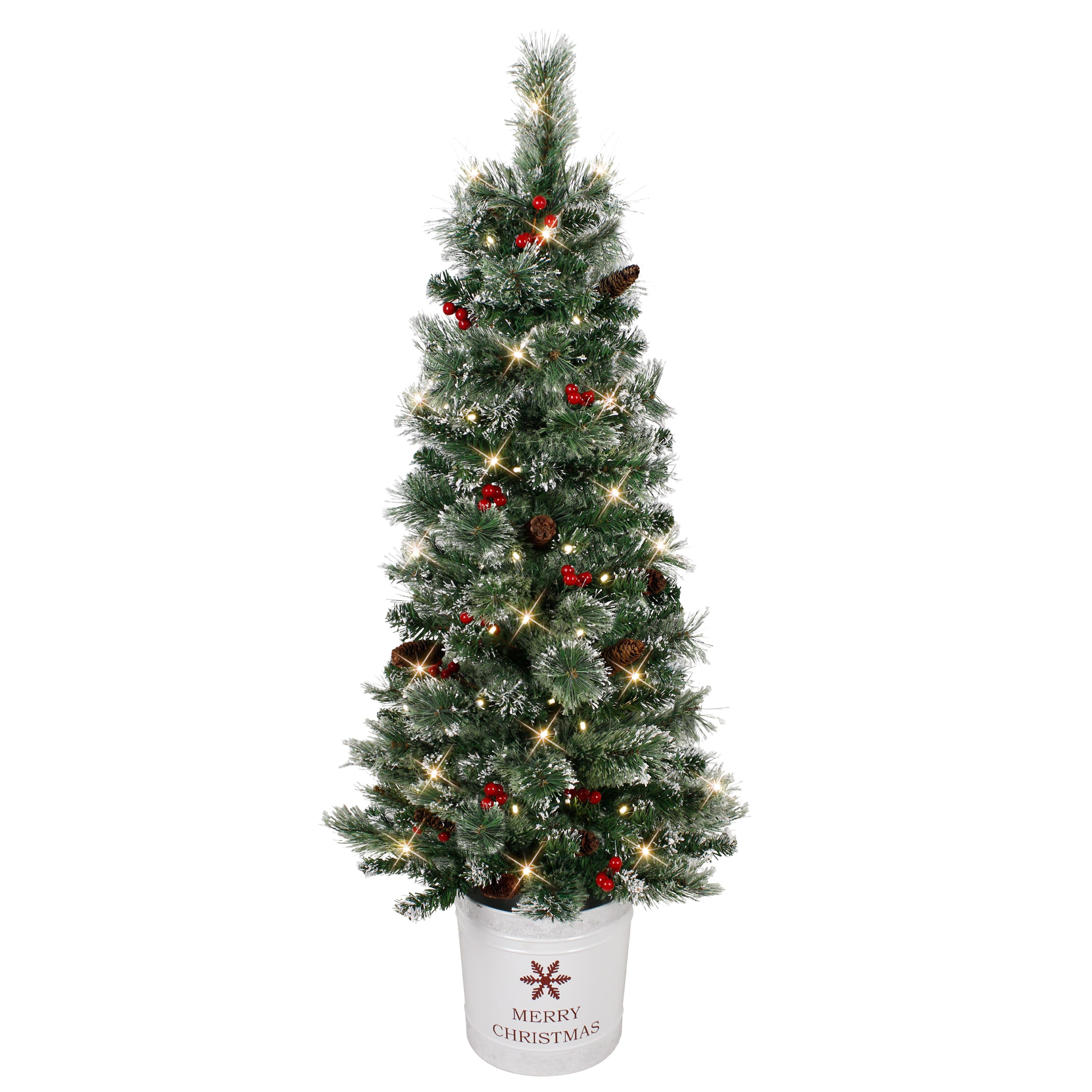 4.5ft. Pre-Lit Potted Pine Artificial Christmas Tree