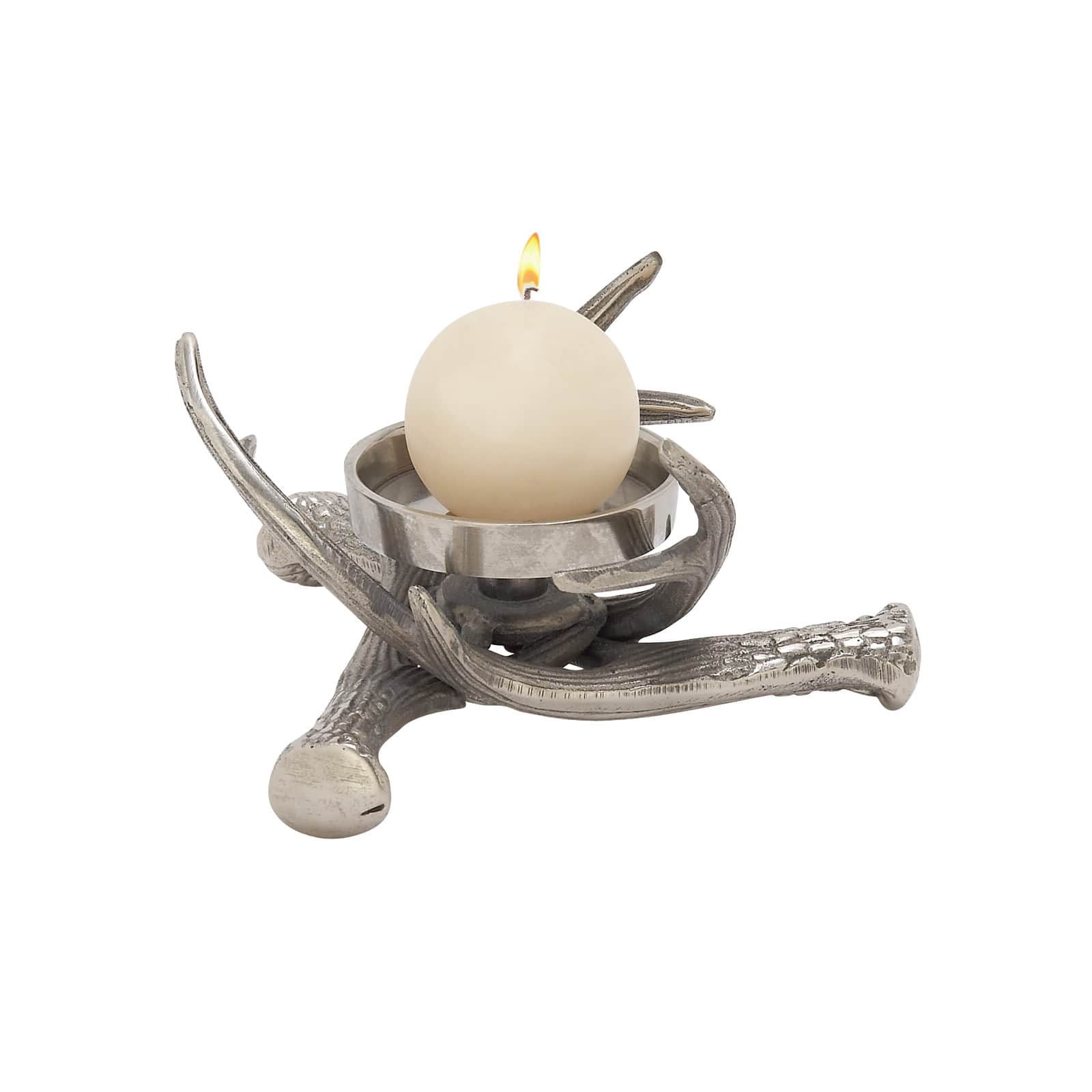 8" Silver Aluminum Traditional Candlestick Holder