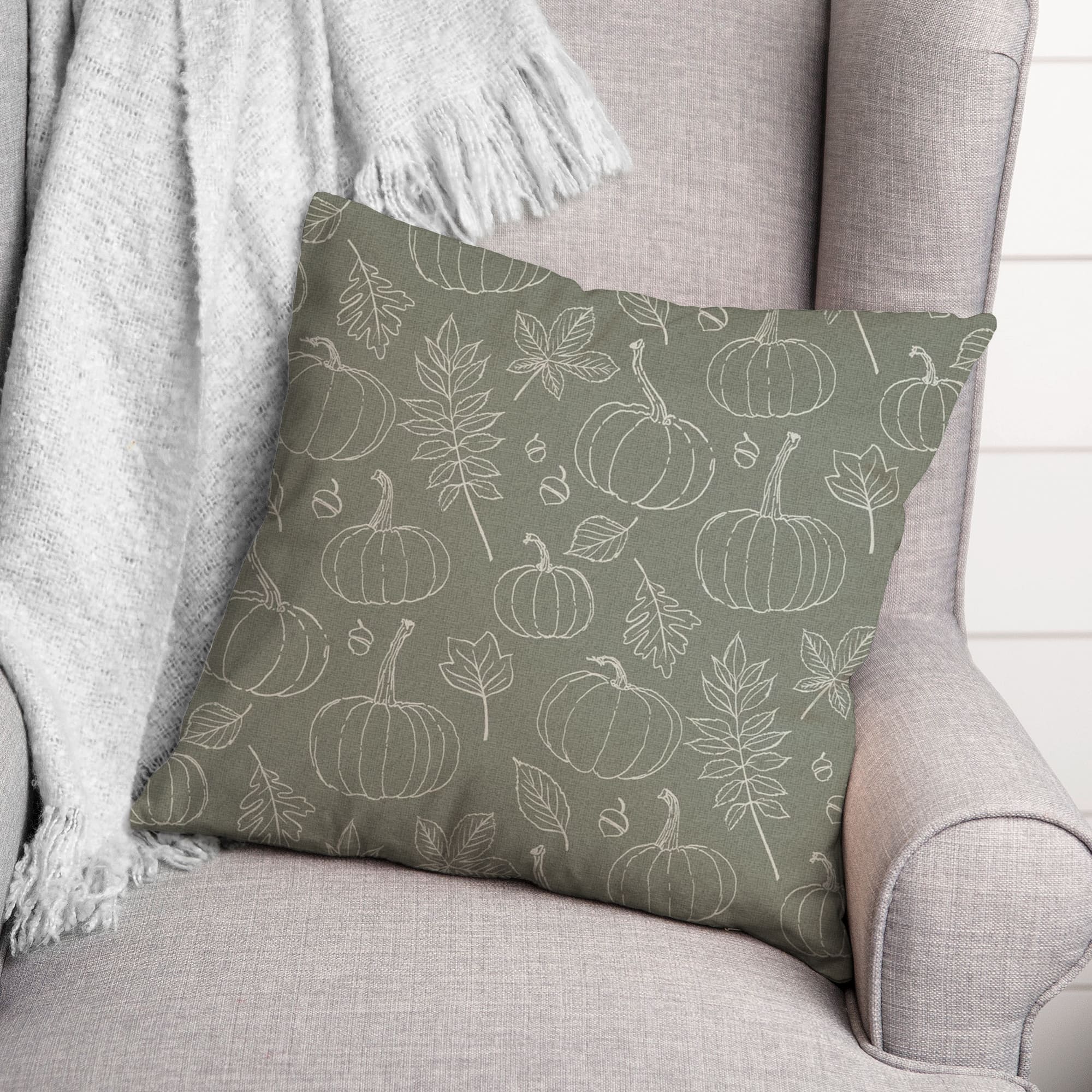 Green Fall Pattern Throw Pillow