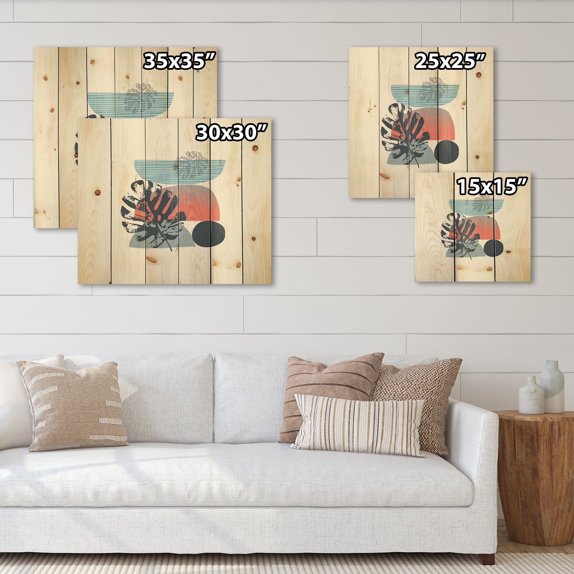 Designart - Colorful Geometric Abstract Art Collage IV - Modern Print on Natural Pine Wood