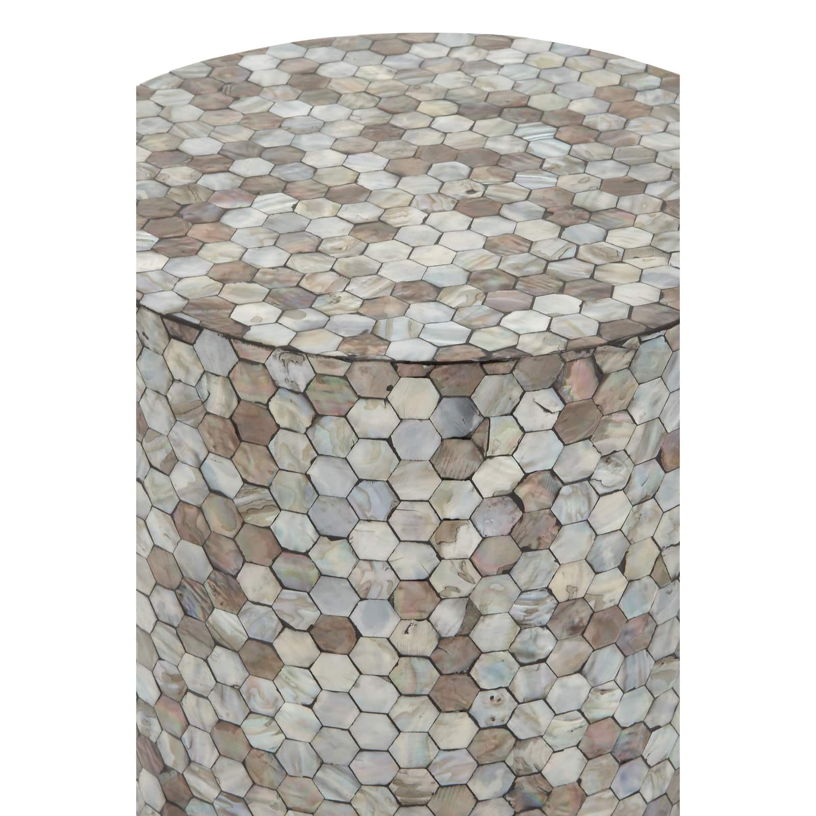 20" Multi Mussel Shells & Wood Contemporary Accent Table