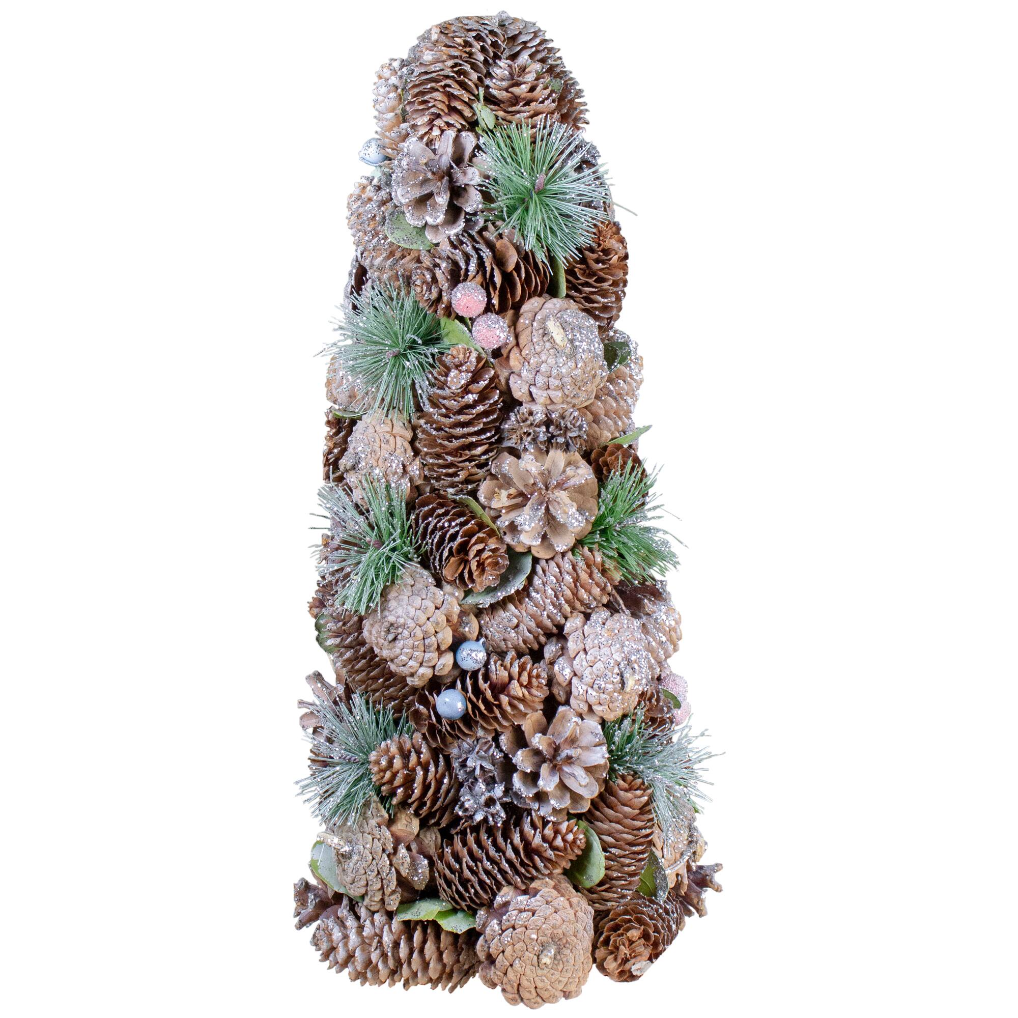 16.5" Unlit Glittered Pinecone & Berry Christmas Tree