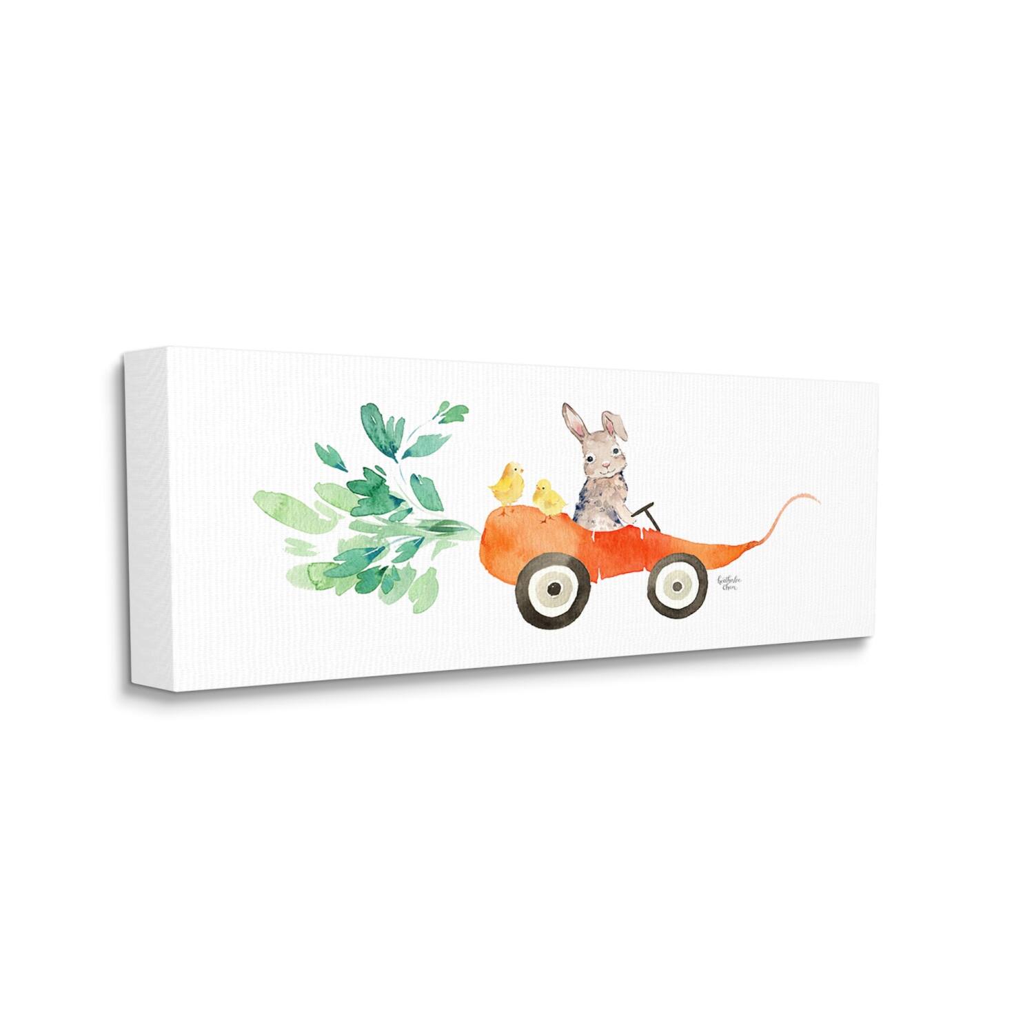 Stupell Industries Spring Rabbit Chicks Riding Seasonal Carrot Wagon Canvas Wall Art
