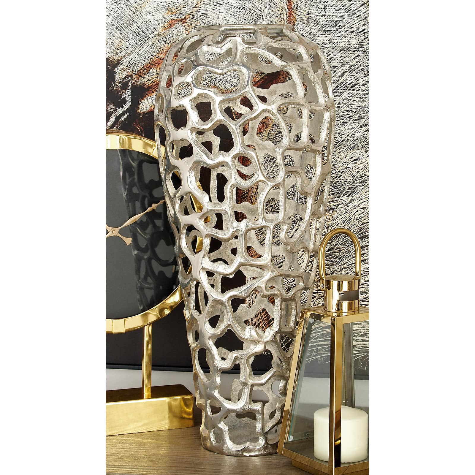 25" Silver Aluminum Contemporary Vase