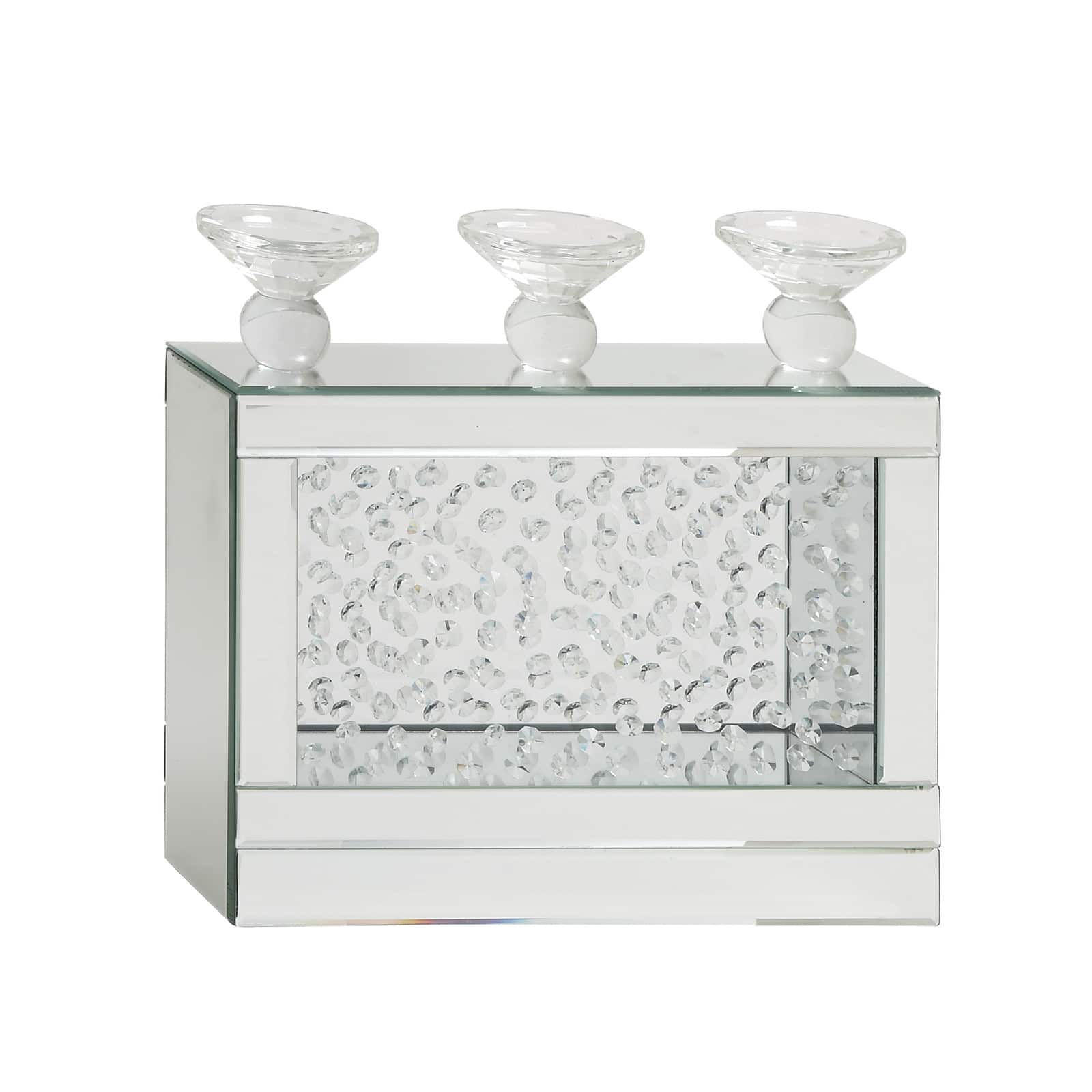 16" Silver Wood Glam Candlestick Holder