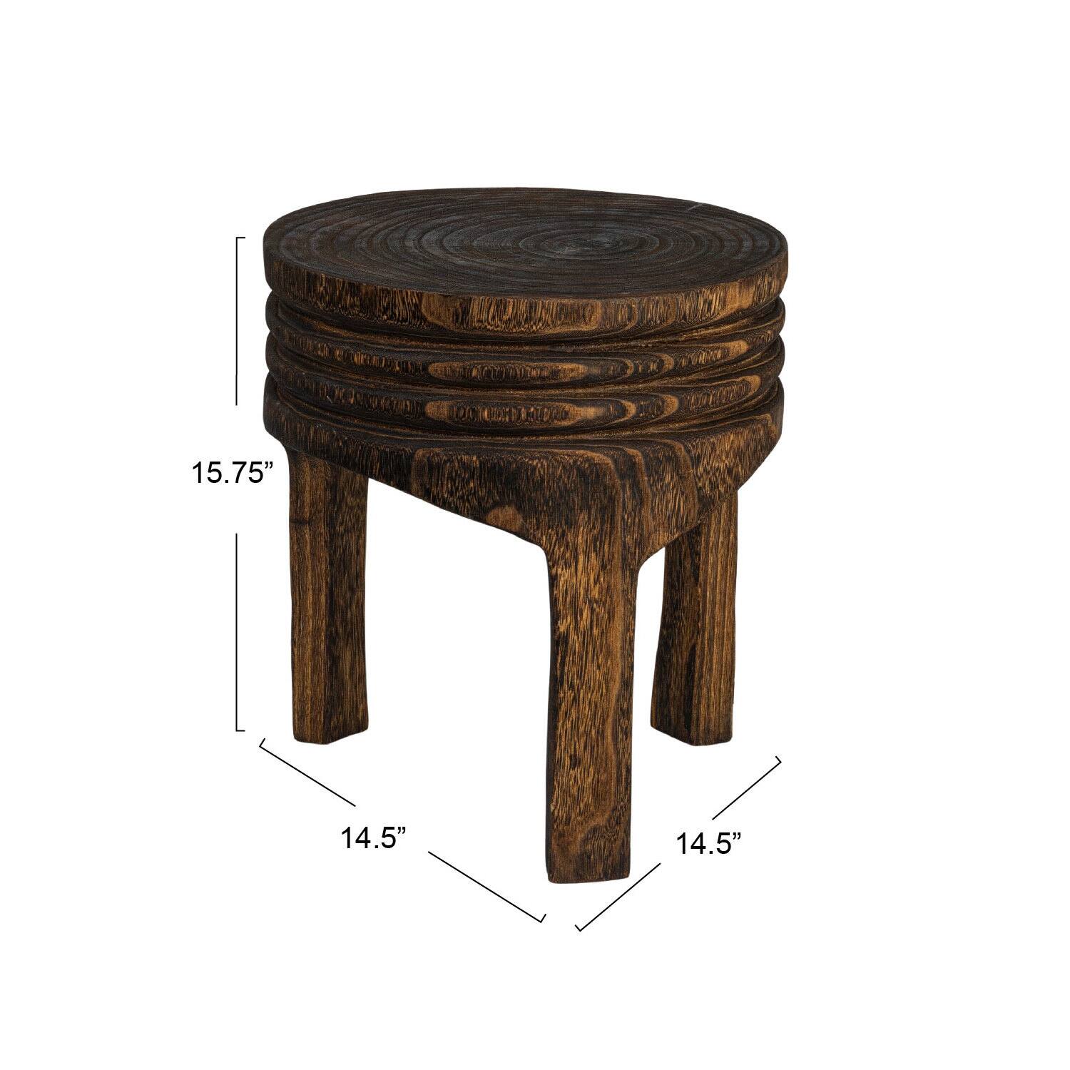 Hello Honey® 15.8" Round Paulownia Wood Carved Stool