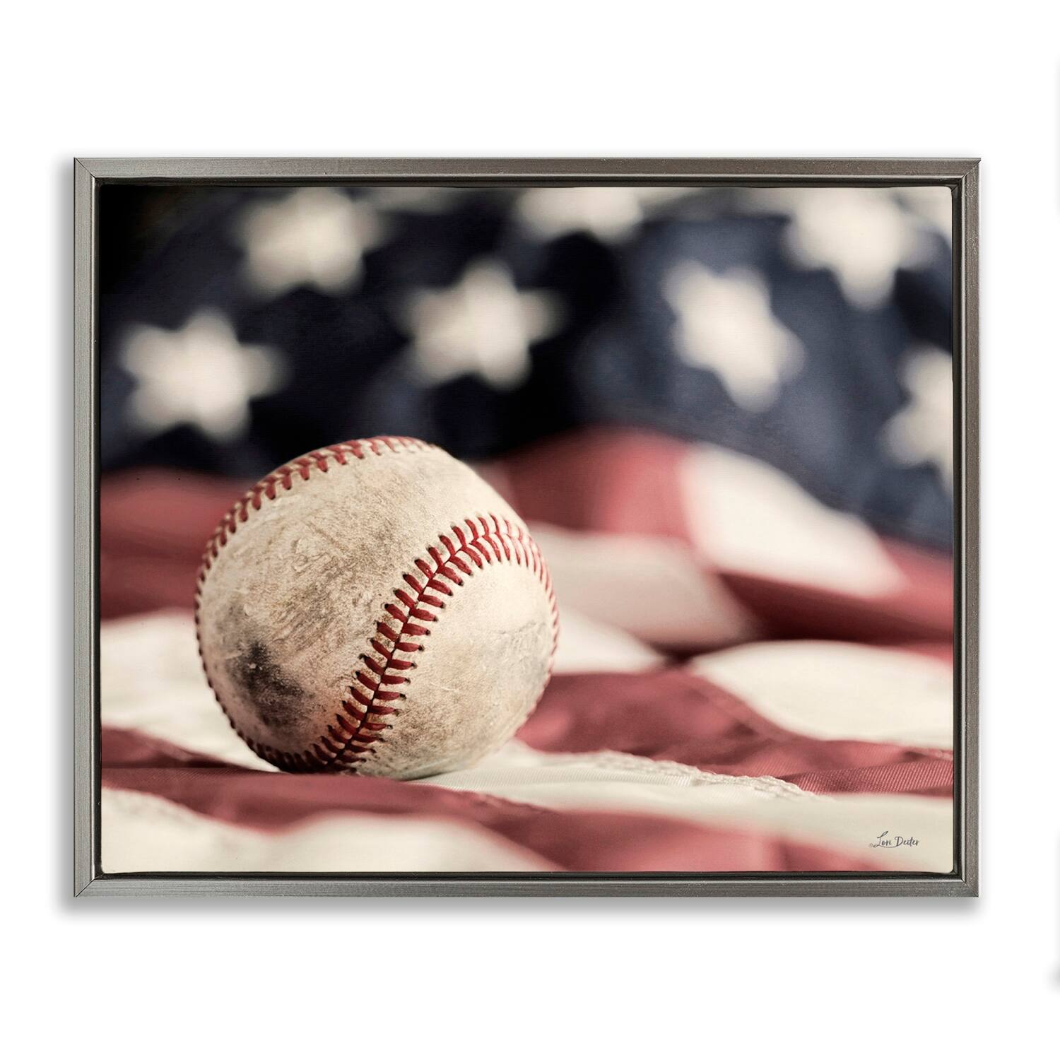 Stupell Industries Baseball & American Flag Floater Framed Art
