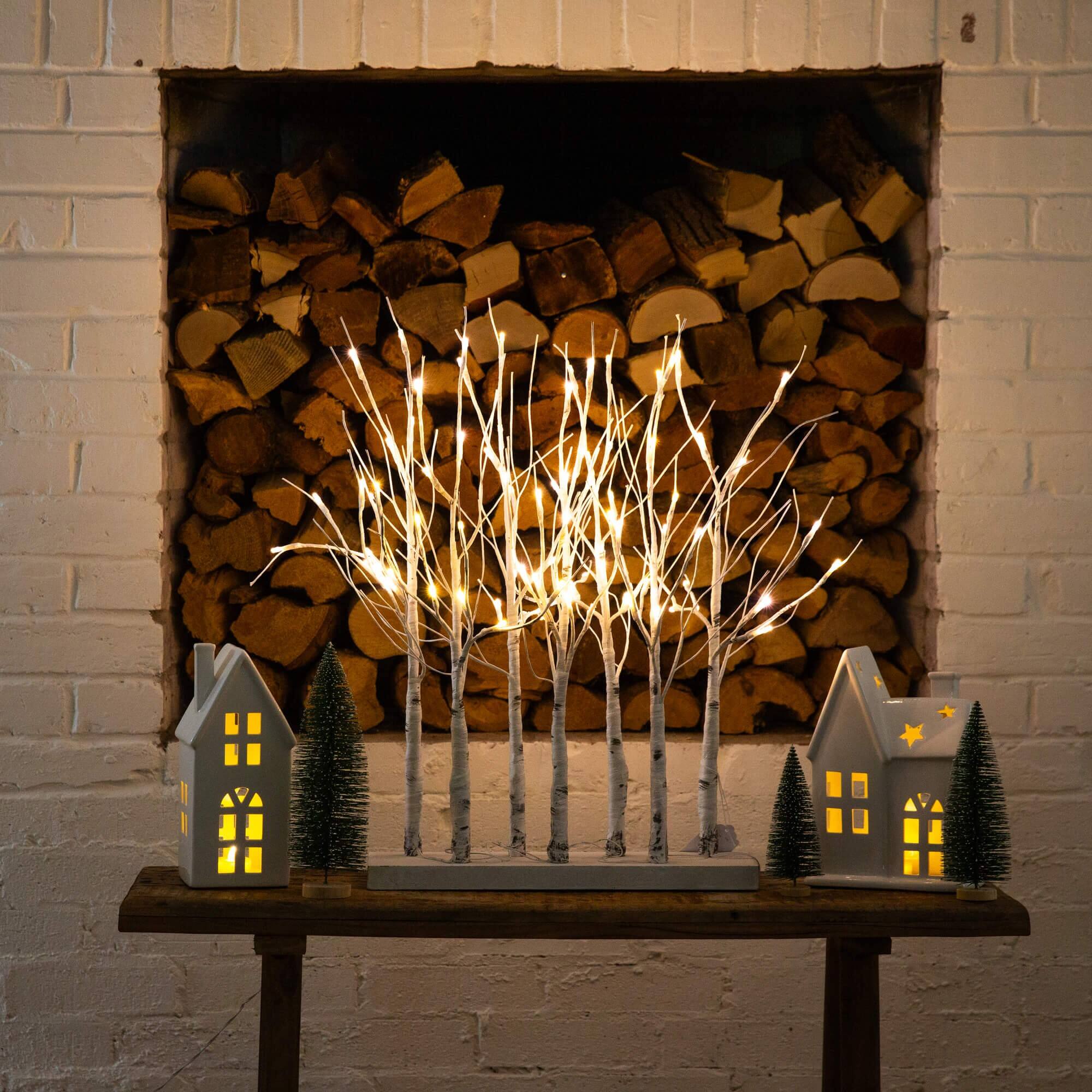 2ft. Pre-Lit Artificial White Birch Centerpiece with 84 LED Lights