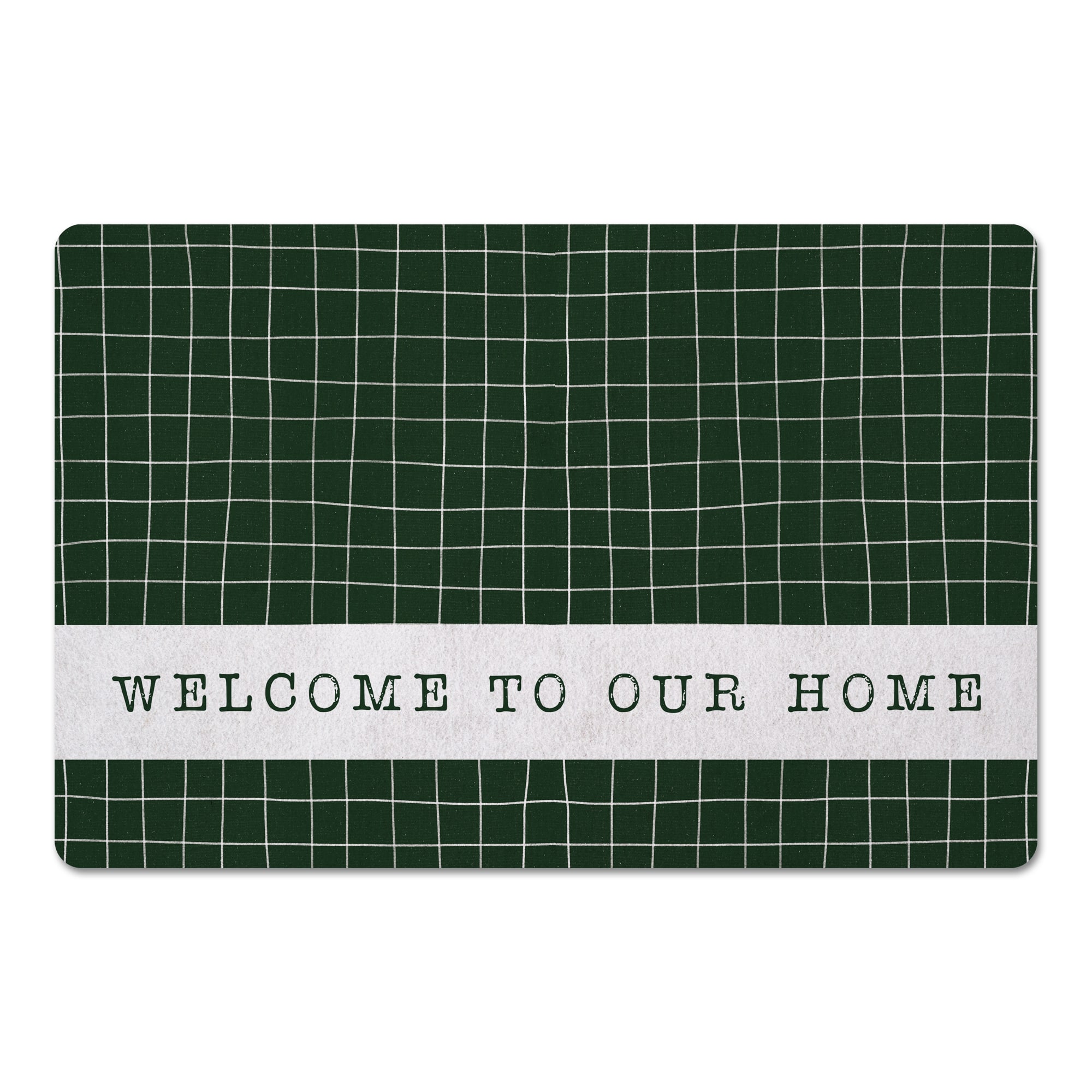 Dark Green and White Pencil Grid Floor Mat