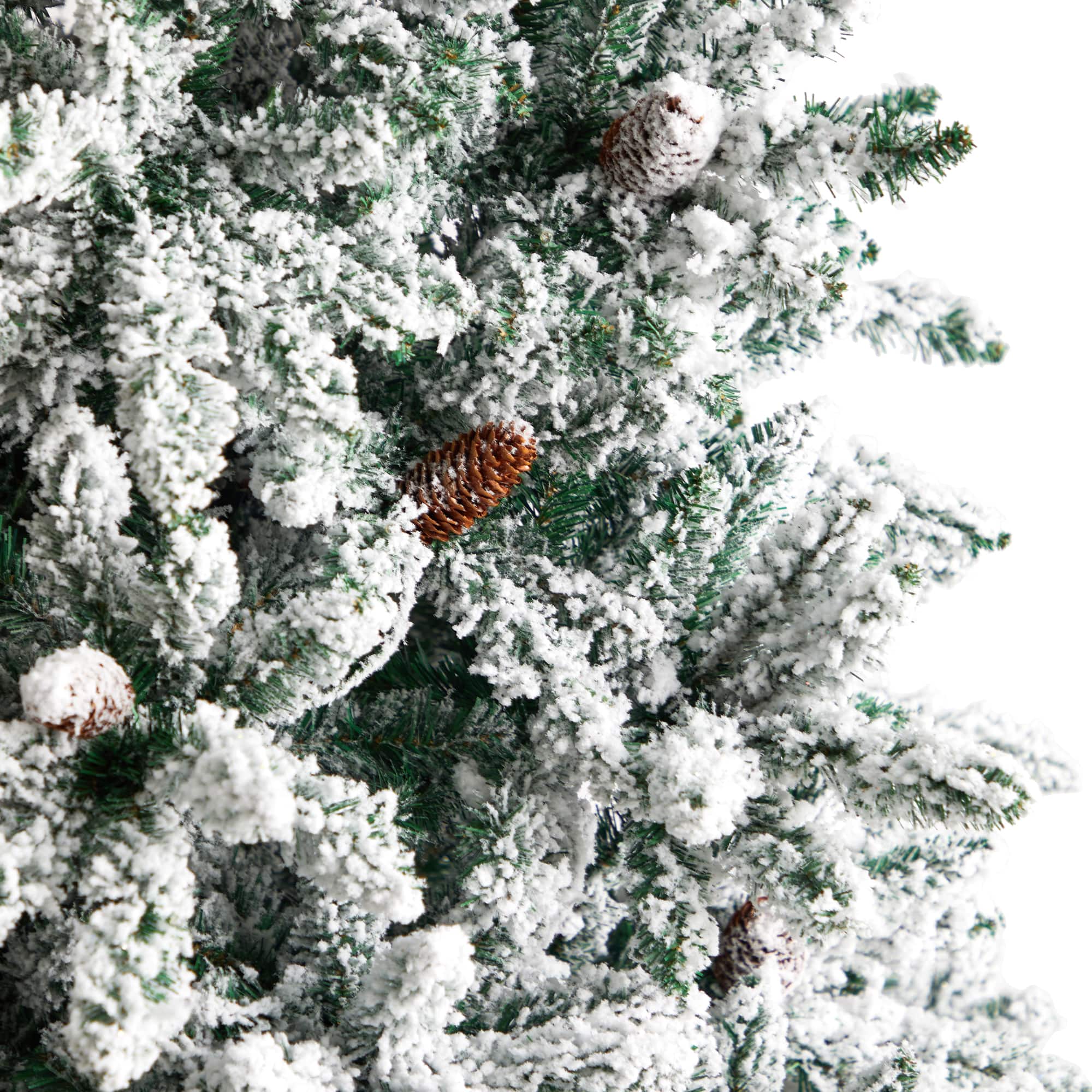 8ft. Pre-Lit Flocked Livingston Fir Artificial Christmas Tree with Pinecones, Clear LED Lights