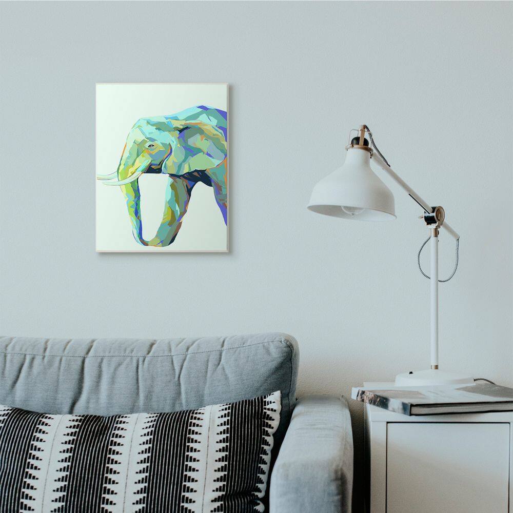 Stupell Industries Elephant Abstract Shapes Blue Green Animal Design Wall Plaque