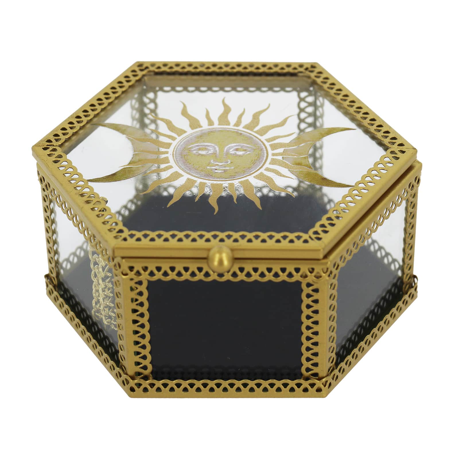4.75" Gold & Black Sun & Moon Hexagon Tabletop Box by Ashland®
