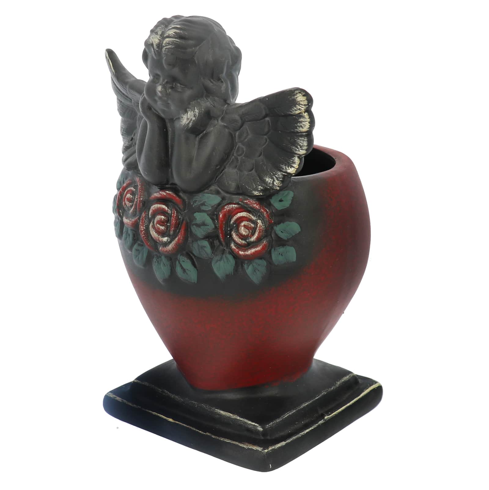 6" Red & Black Ceramic Angel Heart Container by Ashland®