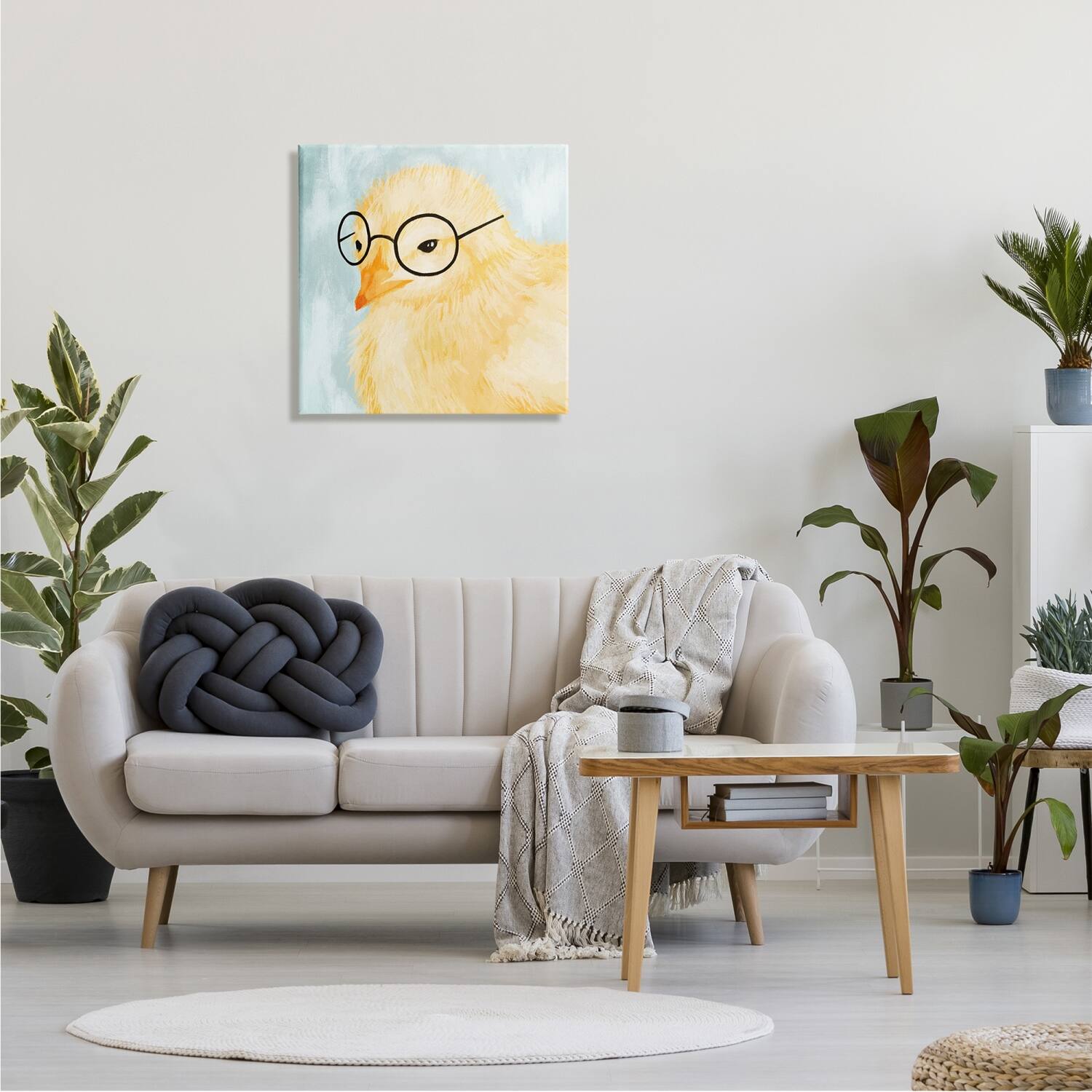 Stupell Industries Easter Chick Yellow Bird Black Glasses Animal Portrait Canvas Wall Art