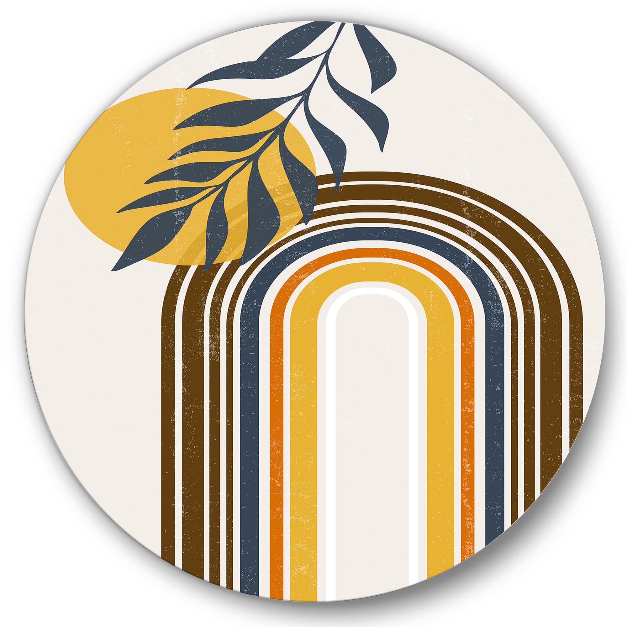 Designart - Abstract Sun Moon Leaves II - Modern Metal Circle Wall Art