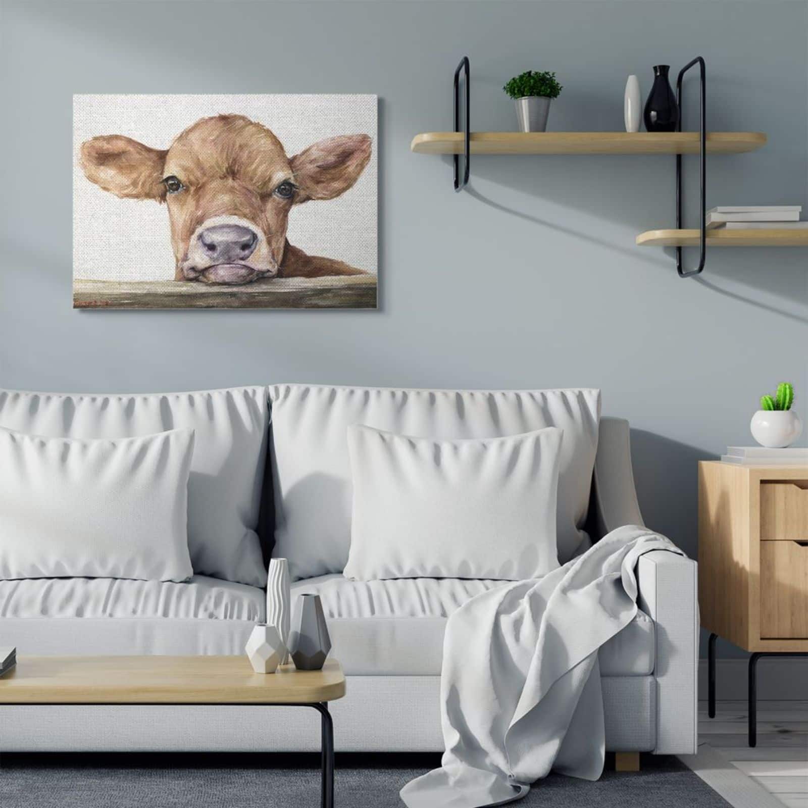 Stupell Industries Cute Baby Cow Animal Watercolor Painting