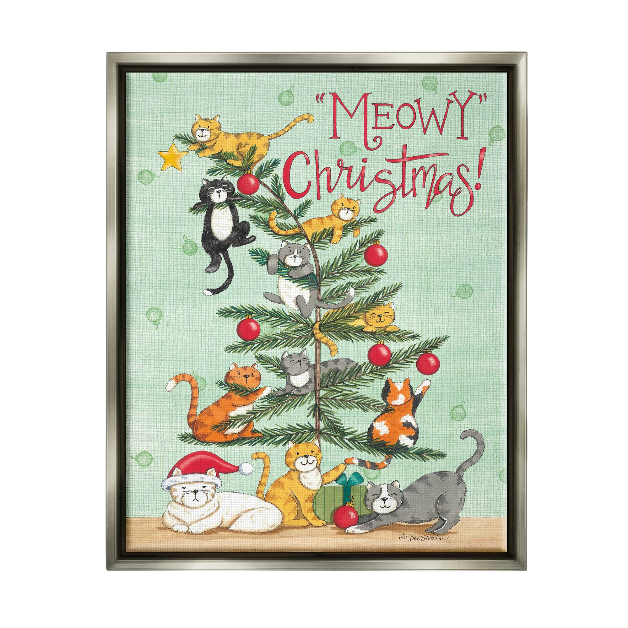 Stupell Industries Meowy Christmas Cats Framed Floater Canvas Wall Art