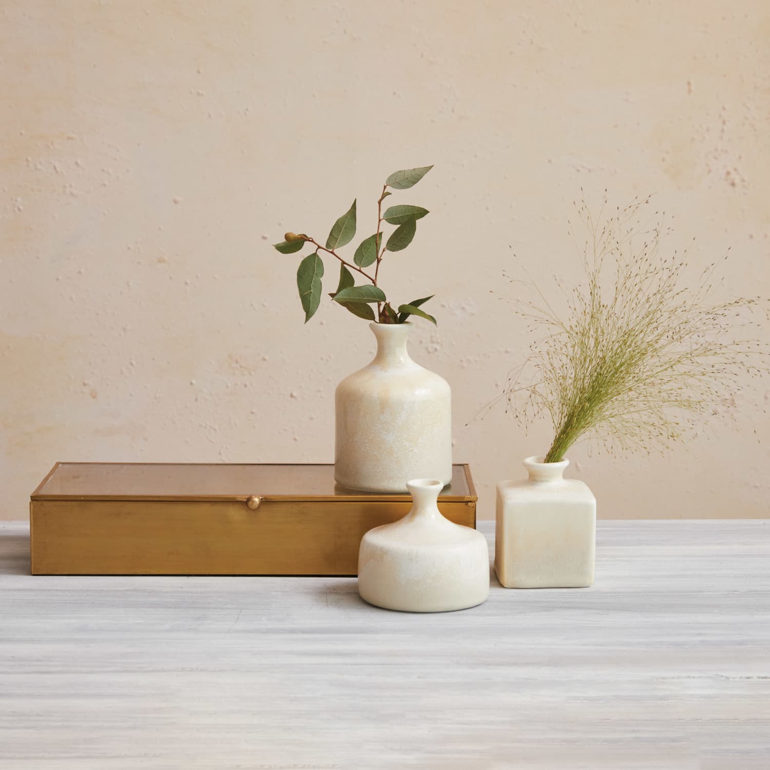 Hello Honey® Cream Stoneware Vase with Reactive Glaze Set