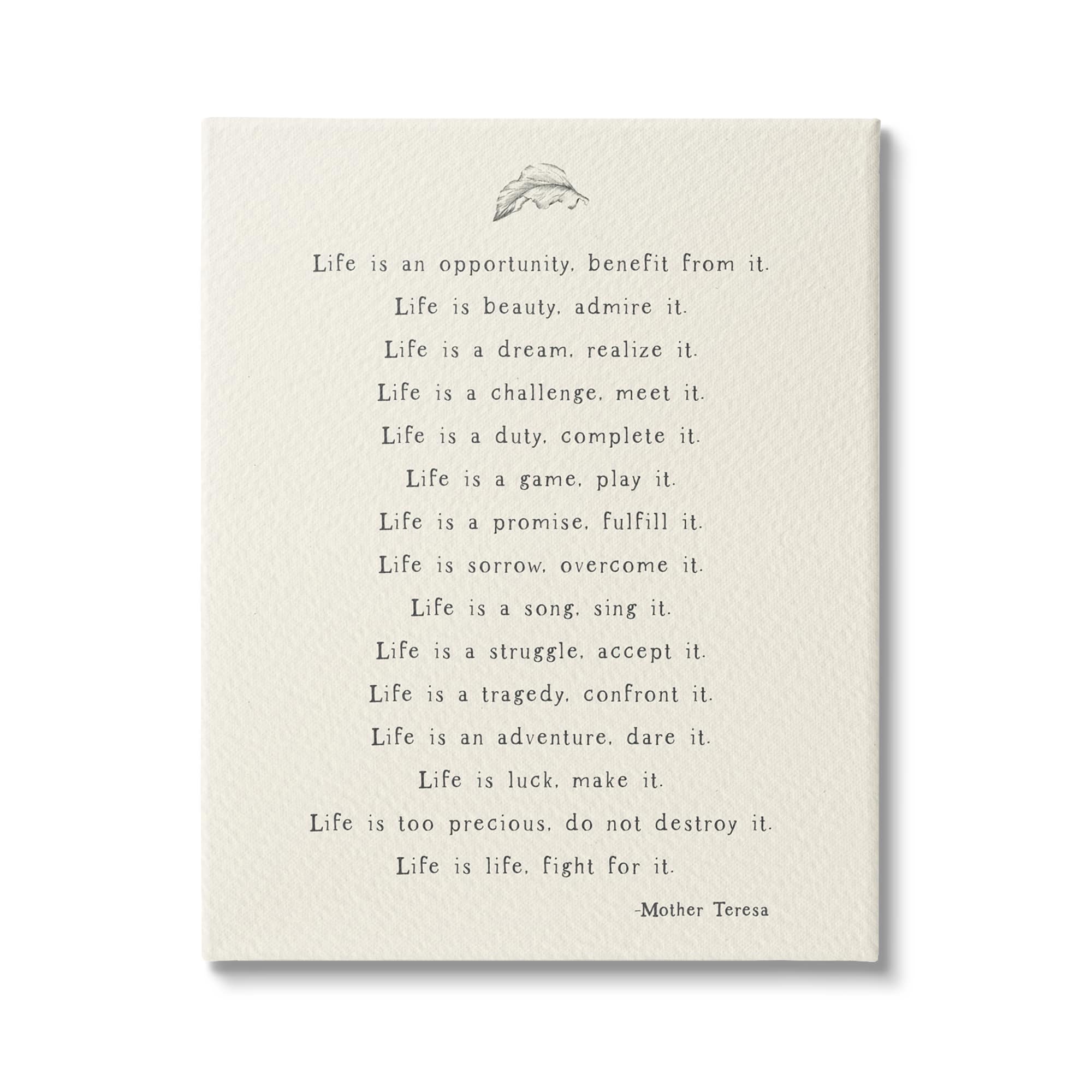 Stupell Industries Uplifting Inspirational Mother Theresa Life Quote Canvas Wall Art