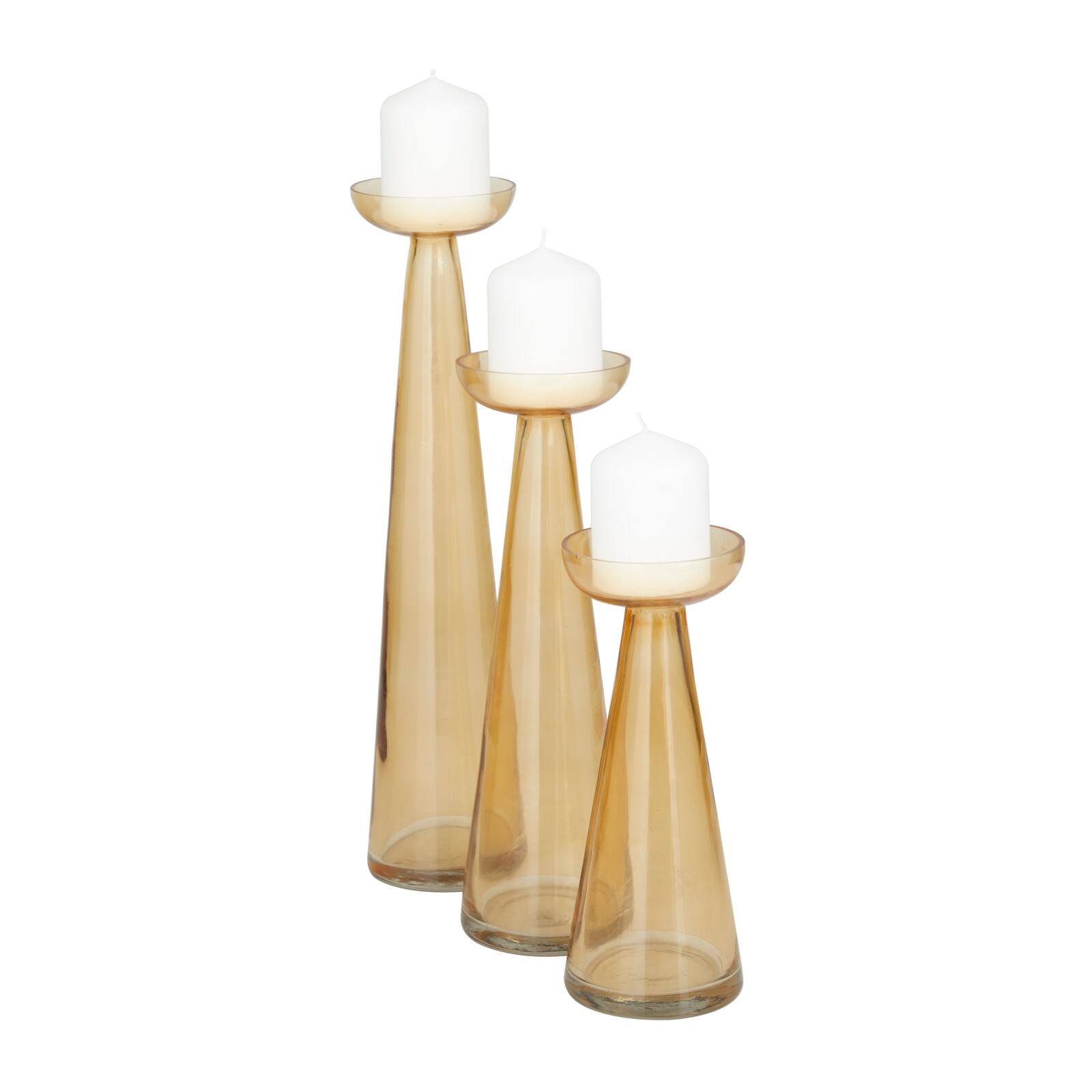 Set of 3 Gold Glass Contemporary Candle Holder, 3" x 3" x 3"
