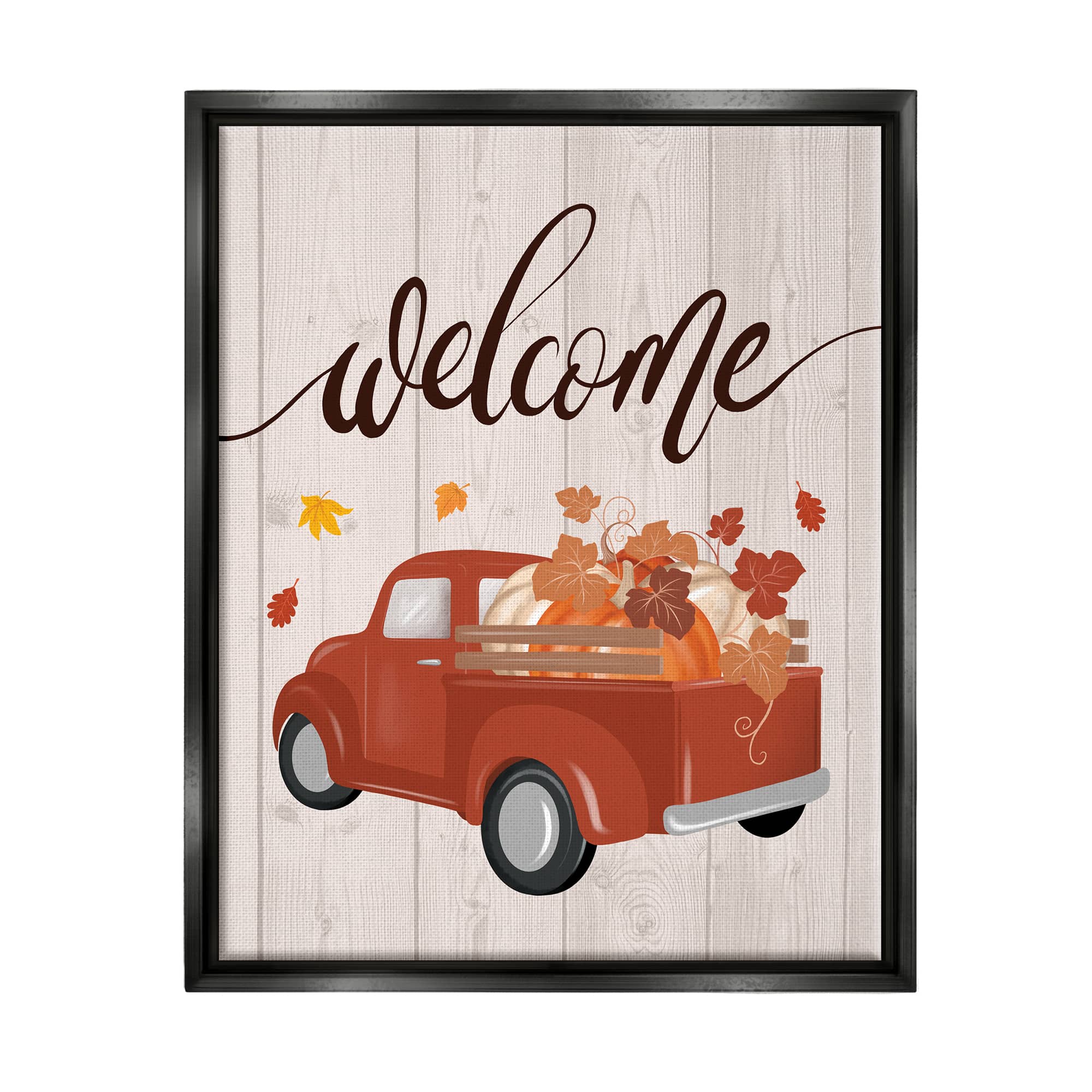 Stupell Industries Country Pumpkin Harvest Welcome Framed Floater Canvas Wall Art