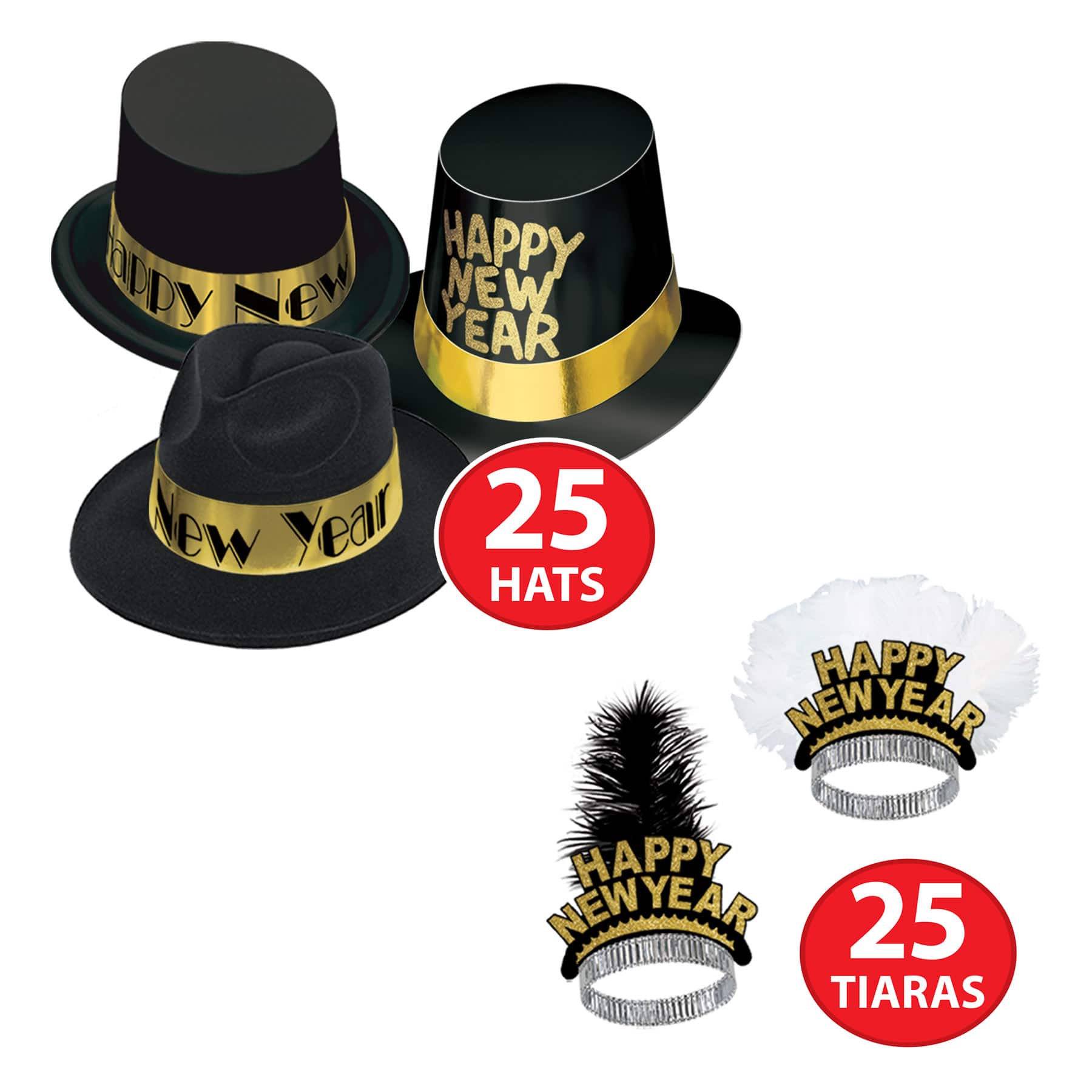 Beistle Gold, Black & White New Year Grand Deluxe Party Favor Kit for 50