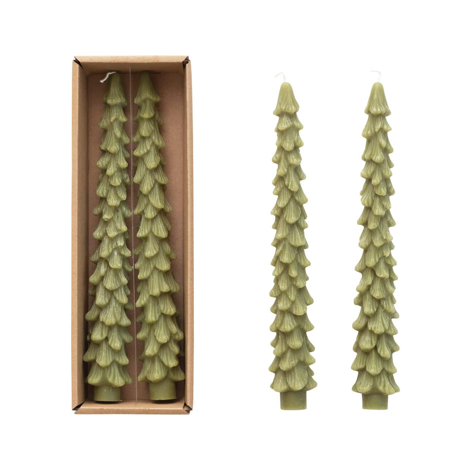 Hello Honey® Cedar Green Unscented Tree Shaped Taper Candles Set 