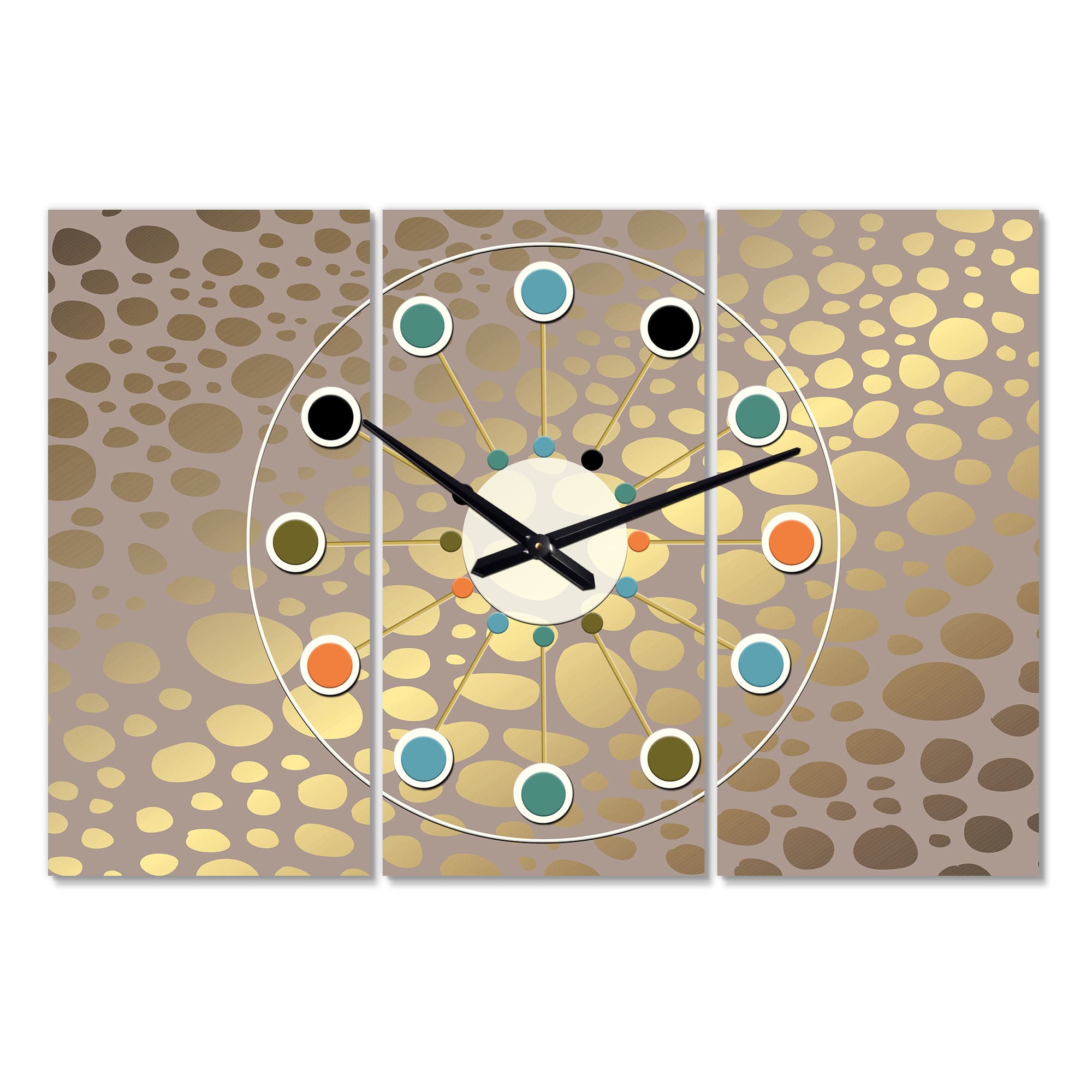 Designart 'Golden Marble Design Iii Oversized Mid-Century Modern Multipanel Wall Clock