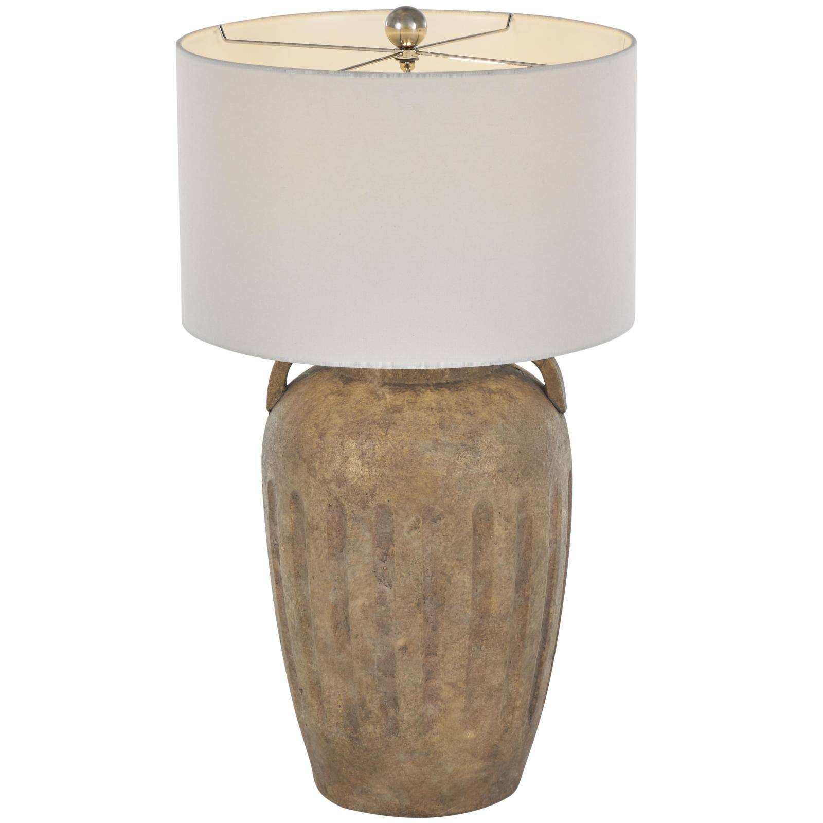 28.5" Brown Ceramic Distressed Antique Style Pot Vase Table Lamp