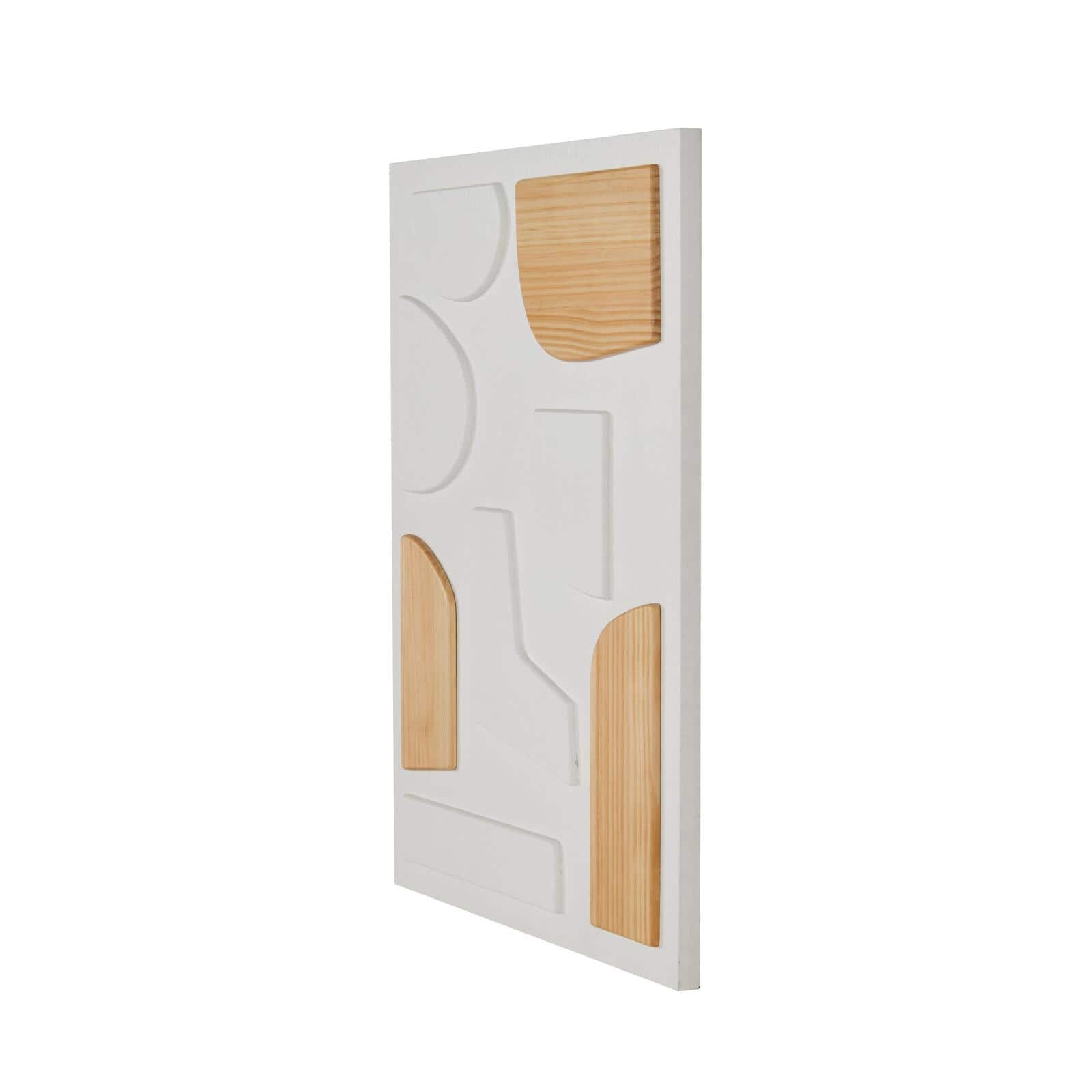 23.5" x 31.5" White Wood Geometric Dimensional Art Deco Shapes with Brown Accents Home Wall Décor