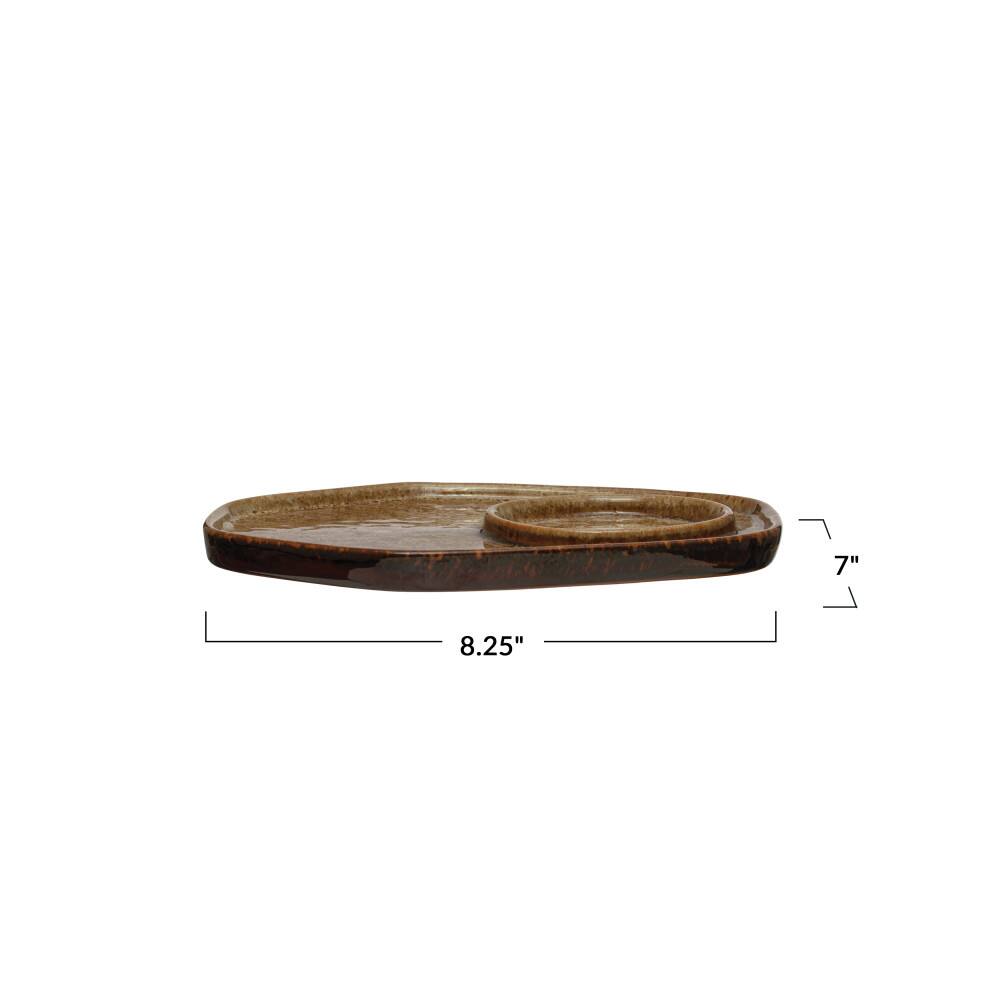 Hello Honey® 8" Brown Glaze Ceramic Candle Holder with Tray