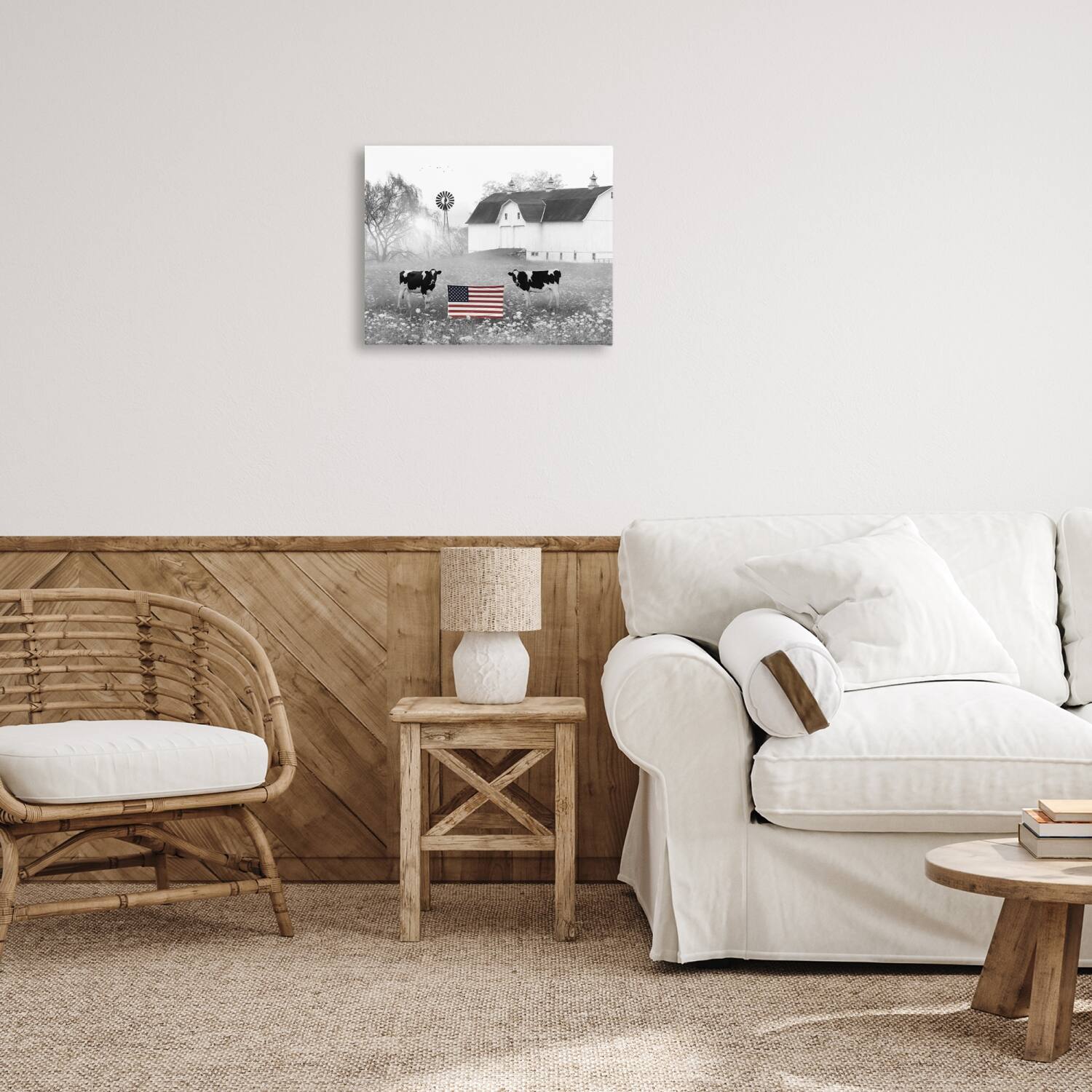 Stupell Industries Americana Barn Country Cows Flag Canvas Wall Art