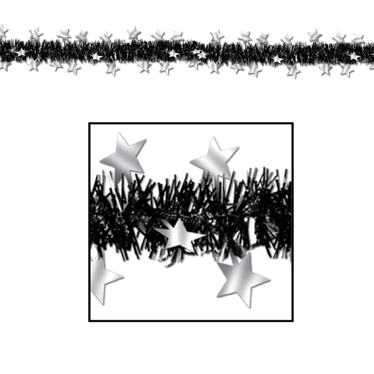 Beistle 12ft. Black & Silver Metallic Star Garland