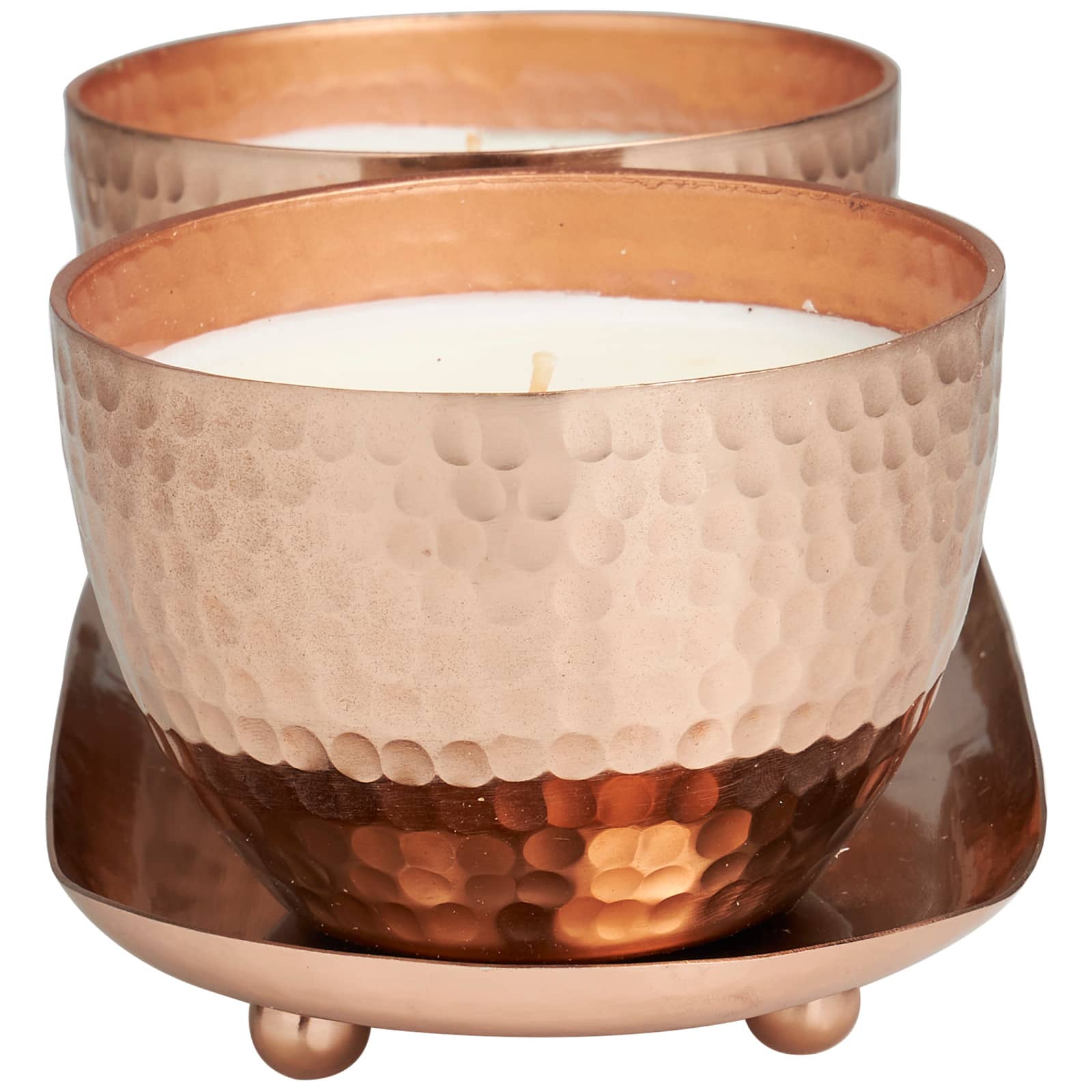 Jasmine Scented Candles in Hammered Copper Bowls Set