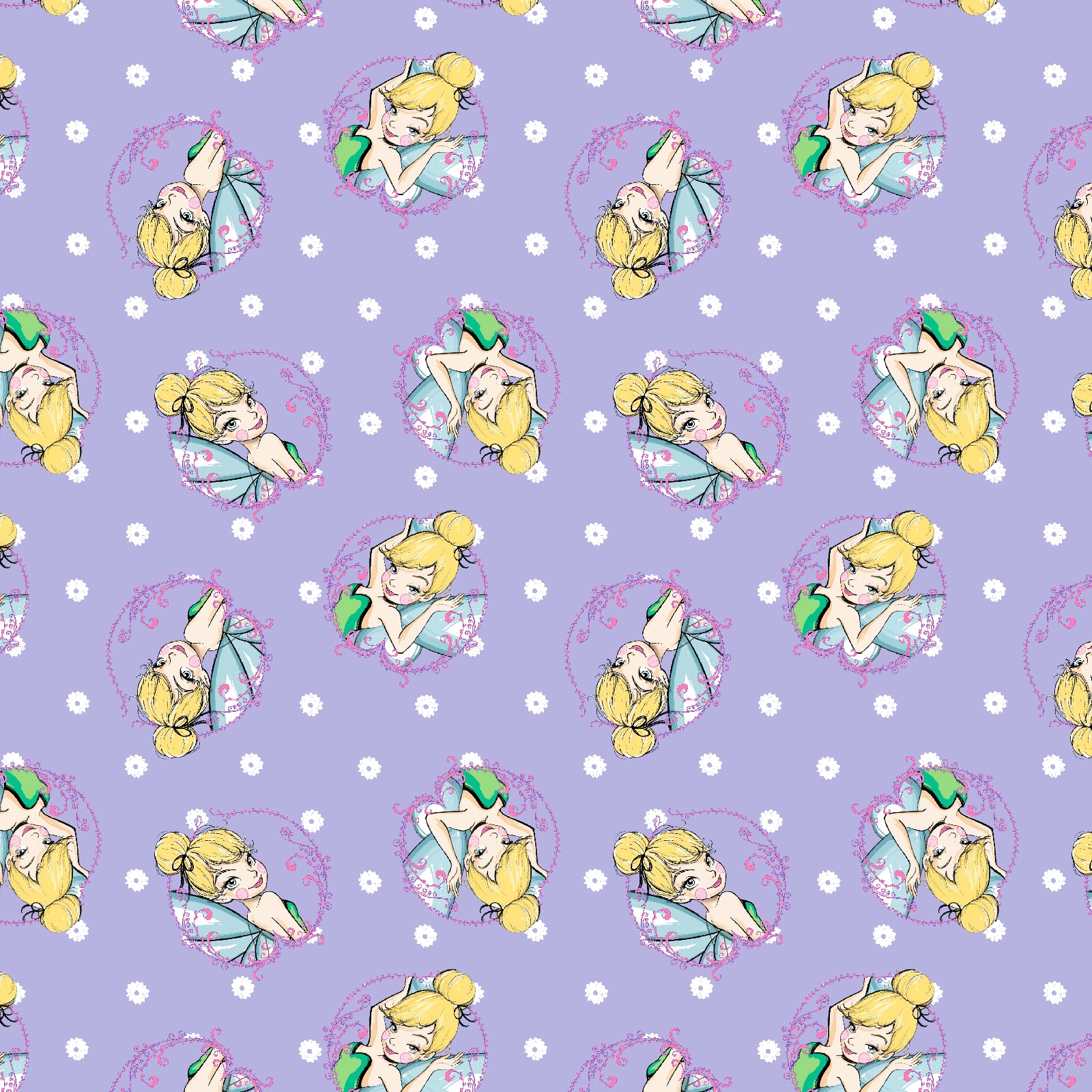 Disney® Tink Fashion Lavender Tinkerbell Toss Cotton Fabric