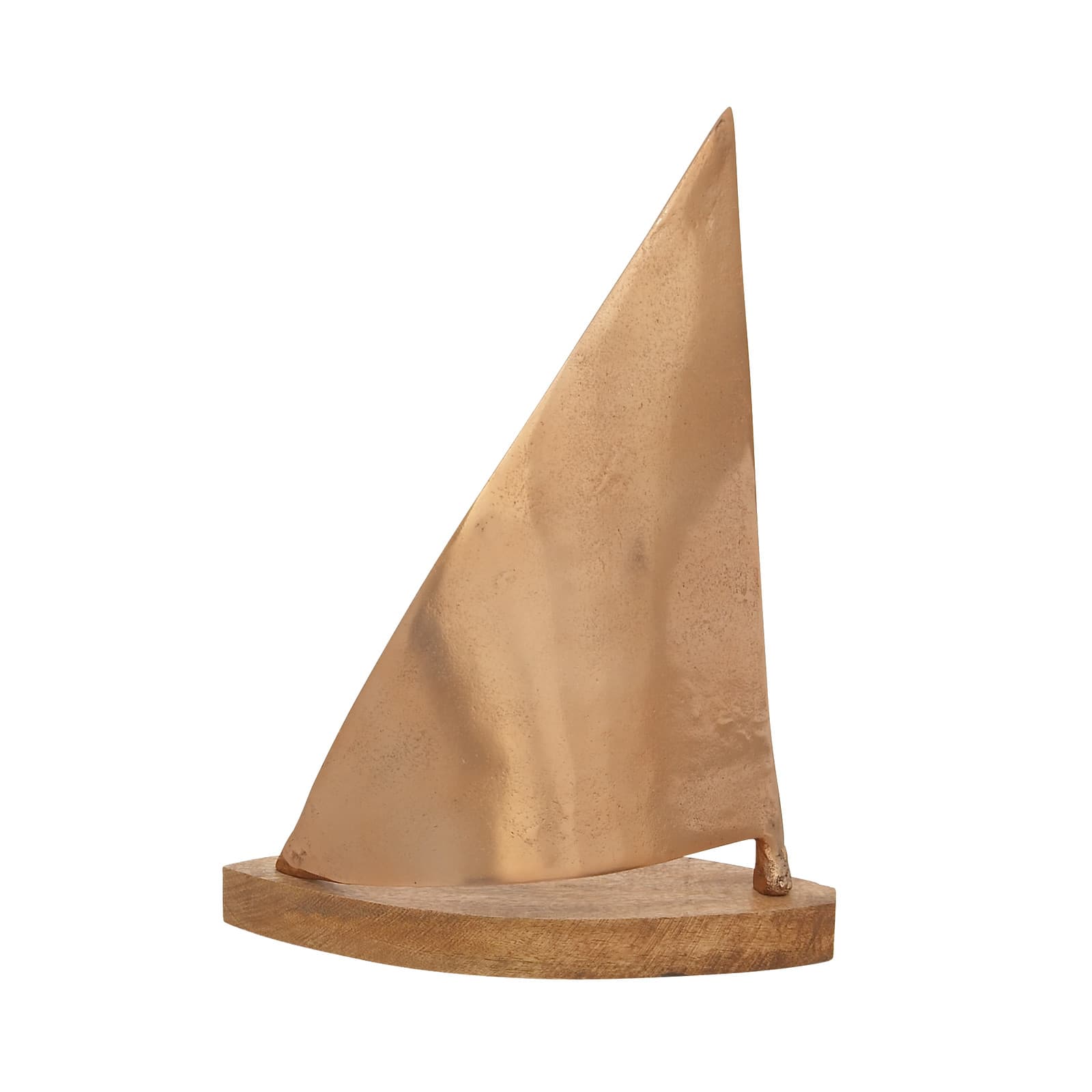 Brown Aluminum Coastal Sail Boat Sculpture, 13" x 18"