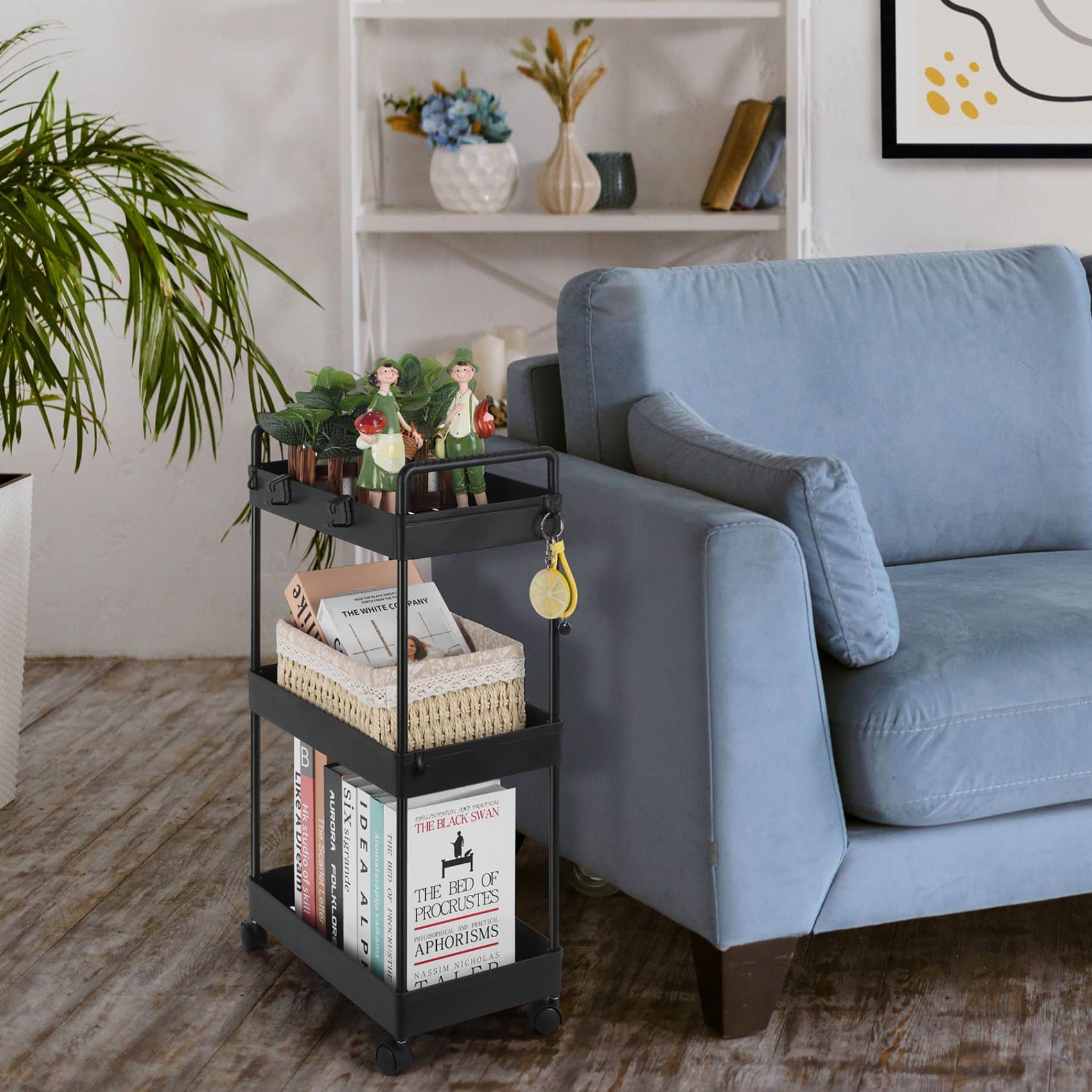 Black 3-Tier Slim Storage Kitchen Cart Set