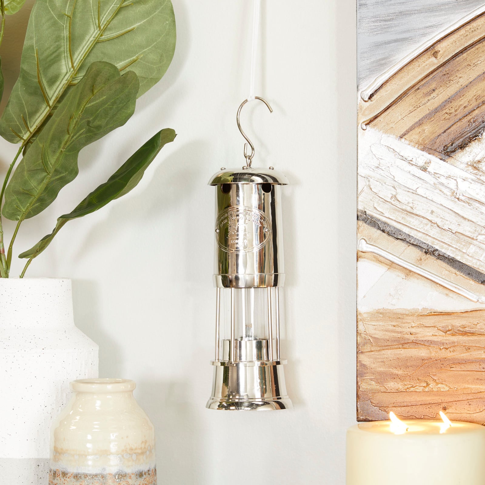 11" Silver Brass Candle Lantern