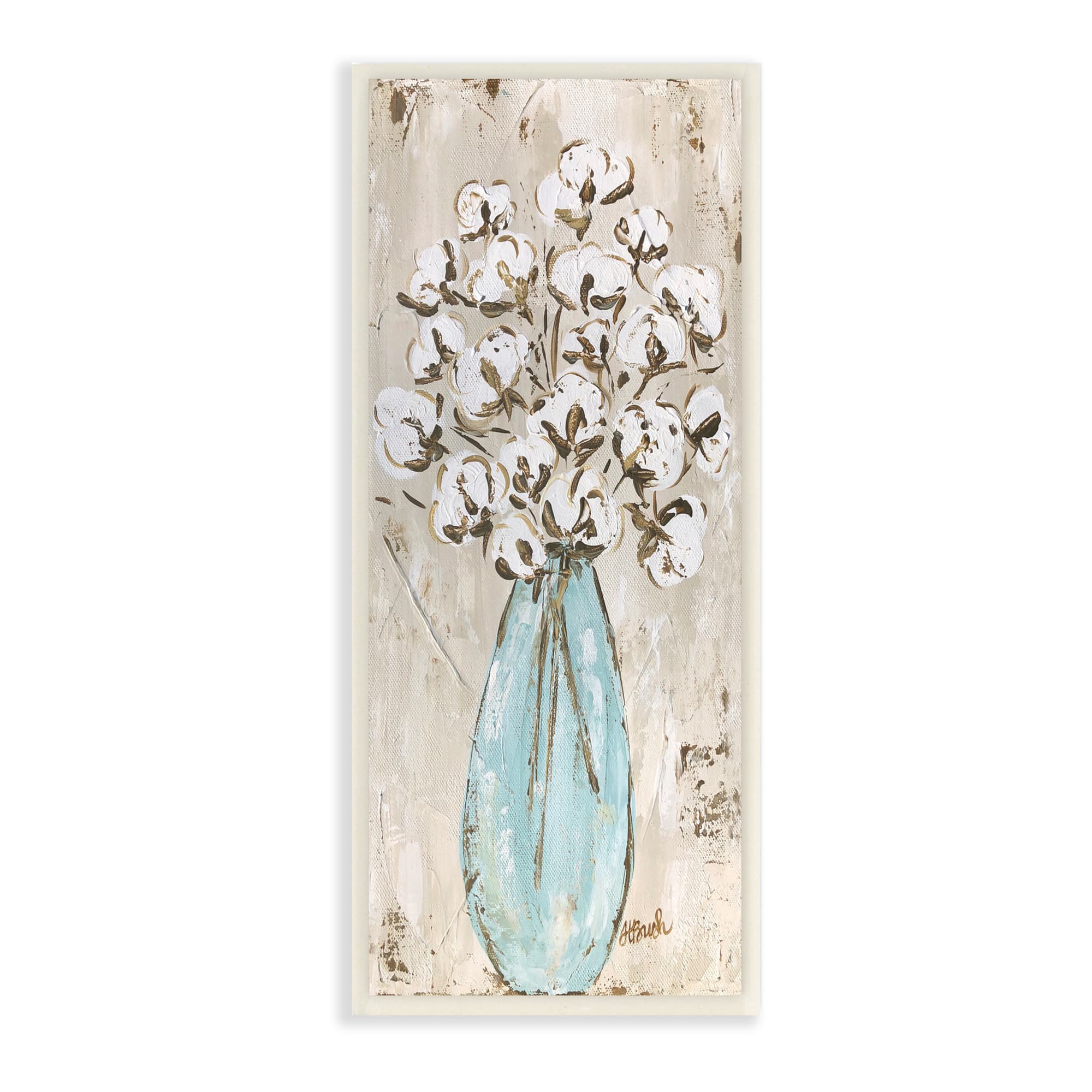 Stupell Industries Expressive Cotton Florals Blue Vase Rustic Still Life,7" x 17"