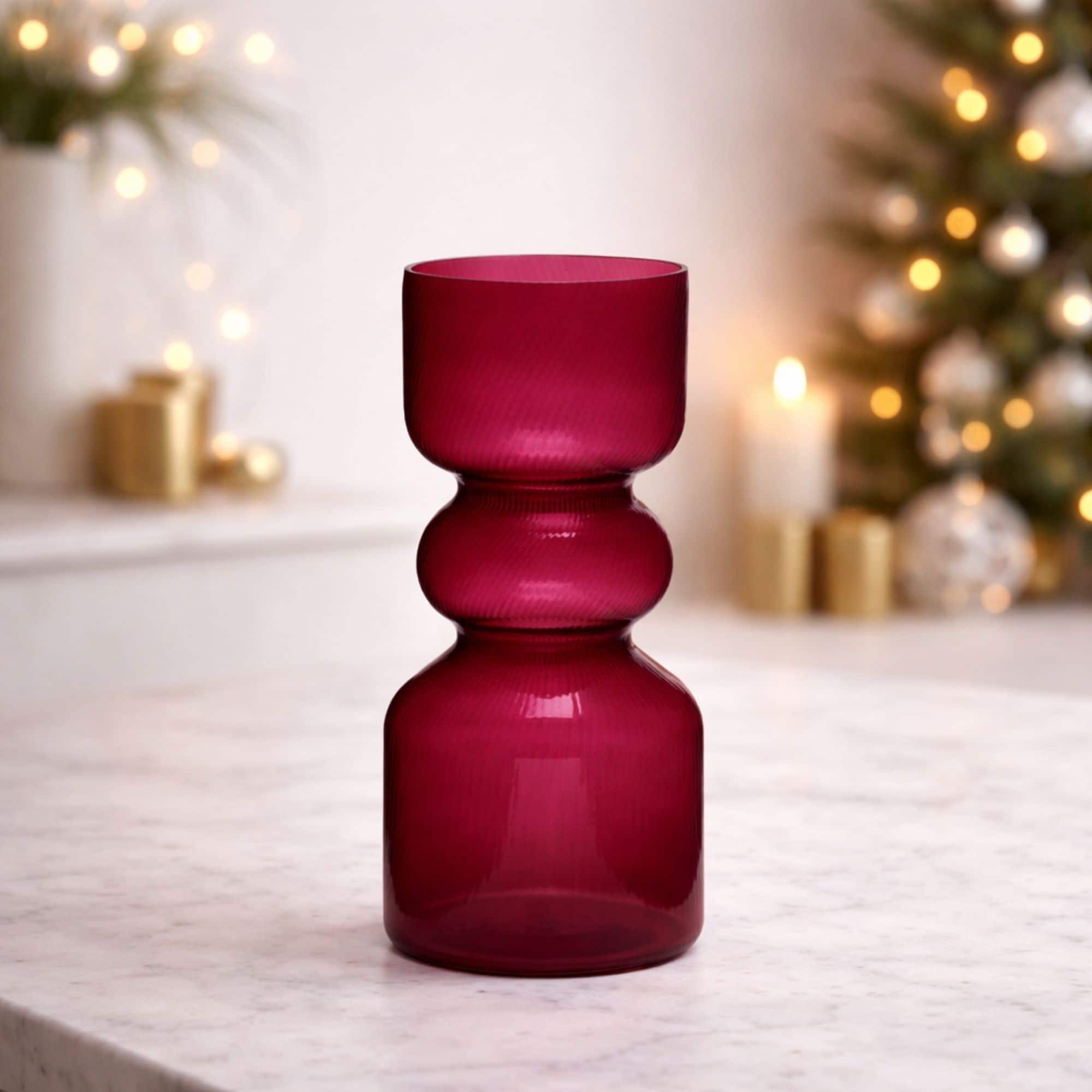 Melrose Red Ribbed Glass Vases, 2ct.