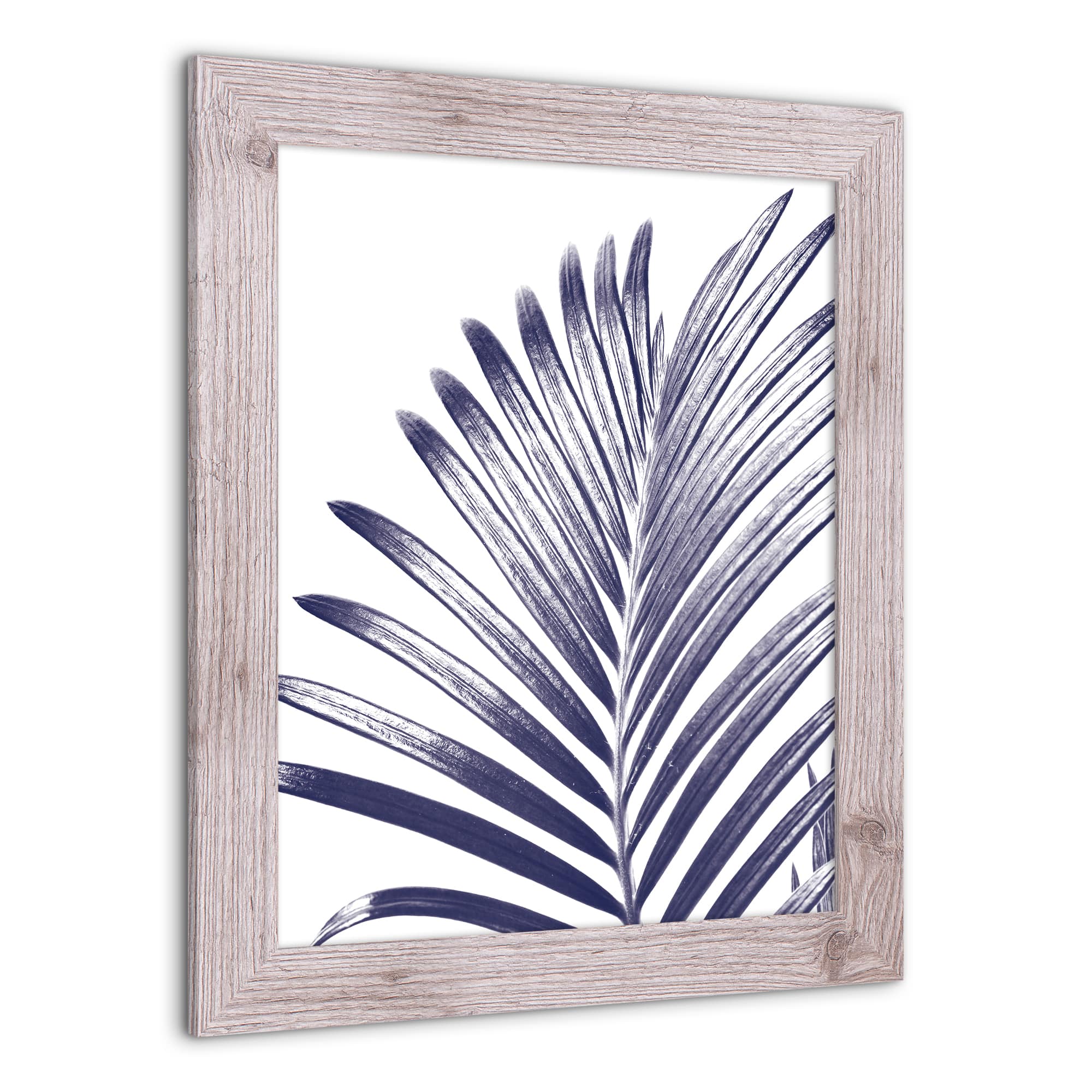 Navy Palm Leaf Wall Print in Western White Frame