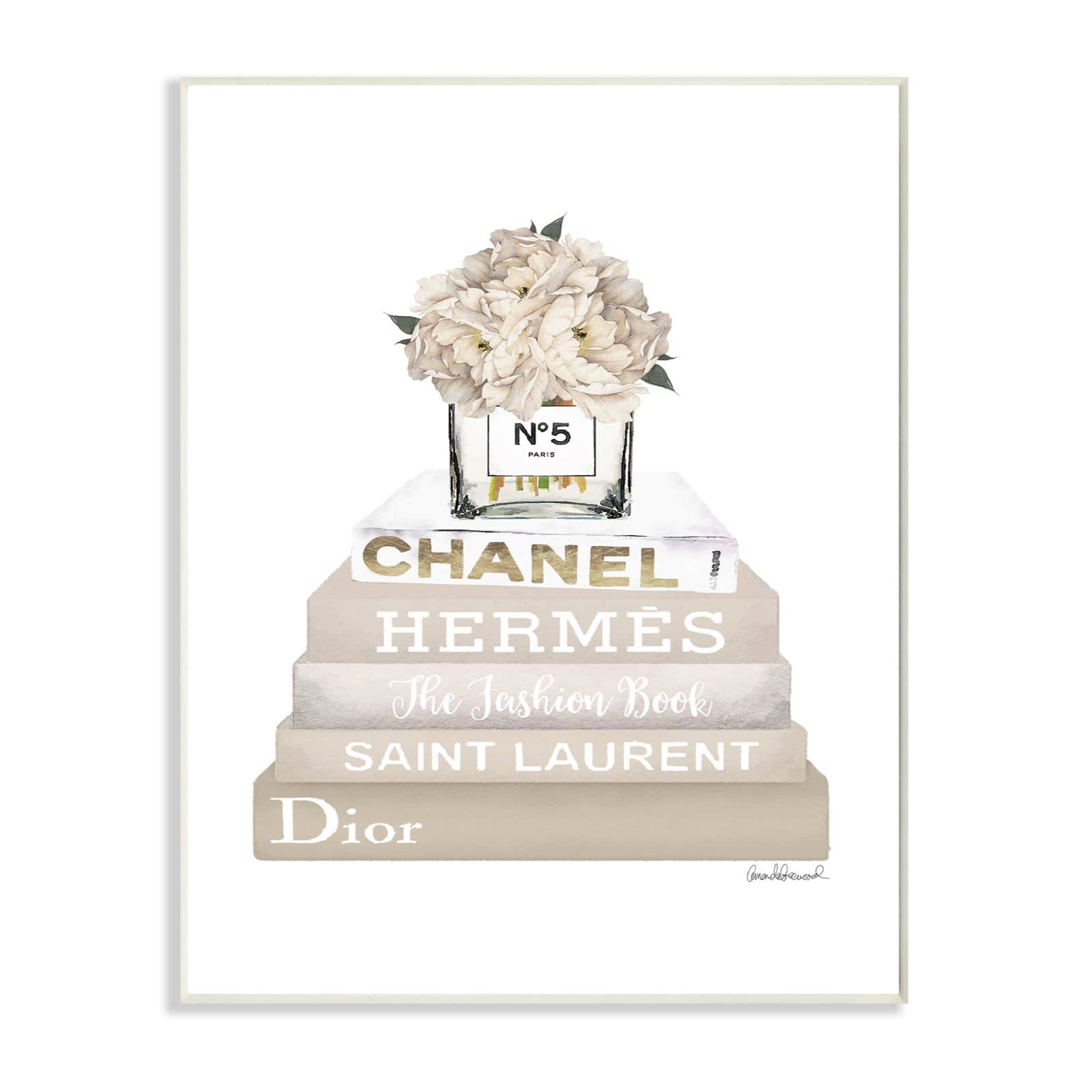 Stupell Industries High Fashion Book Stack with Tan Flowers Wall Plaque