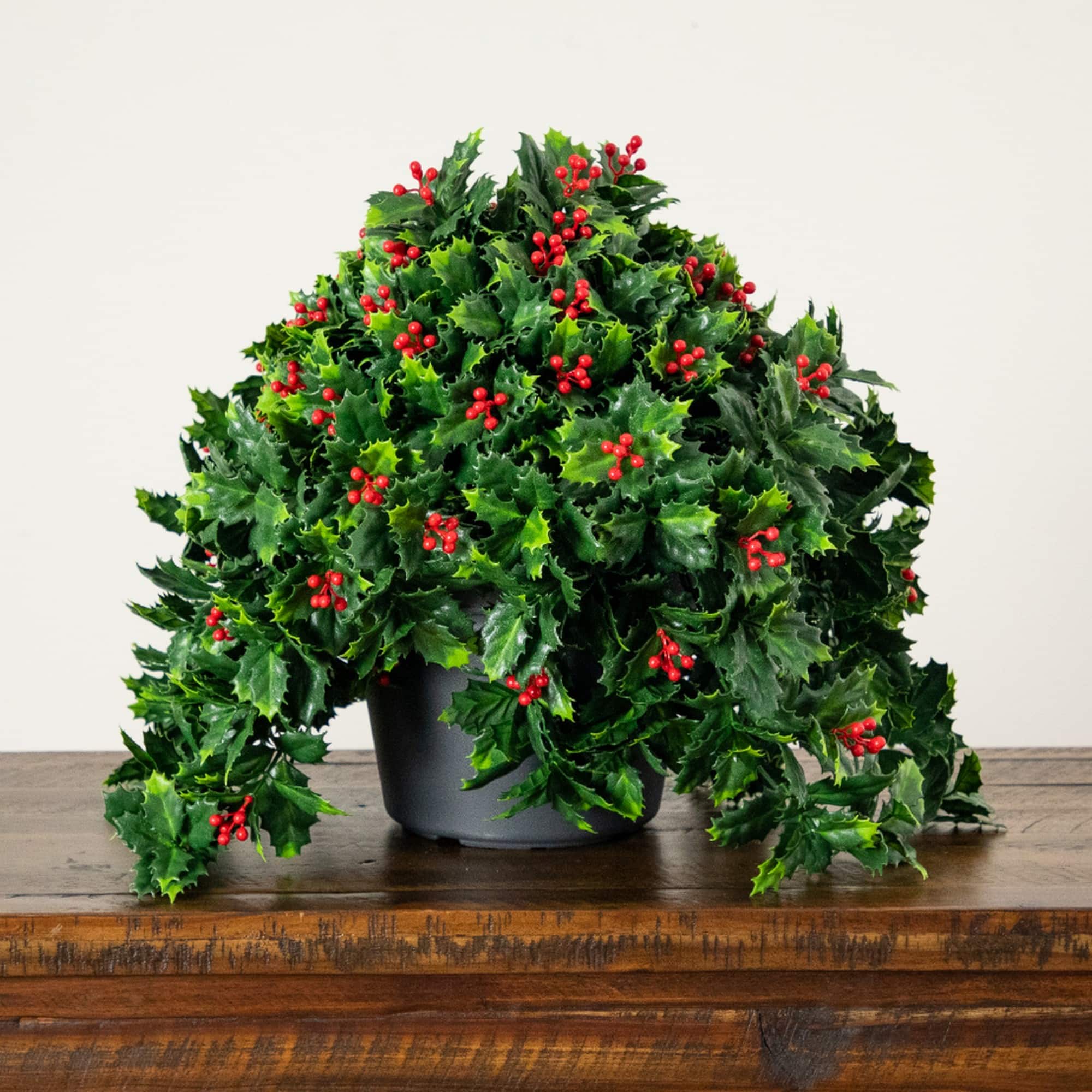 Nearly Natural 16" Holly & Berry UV Resistant Artificial Christmas Plant
