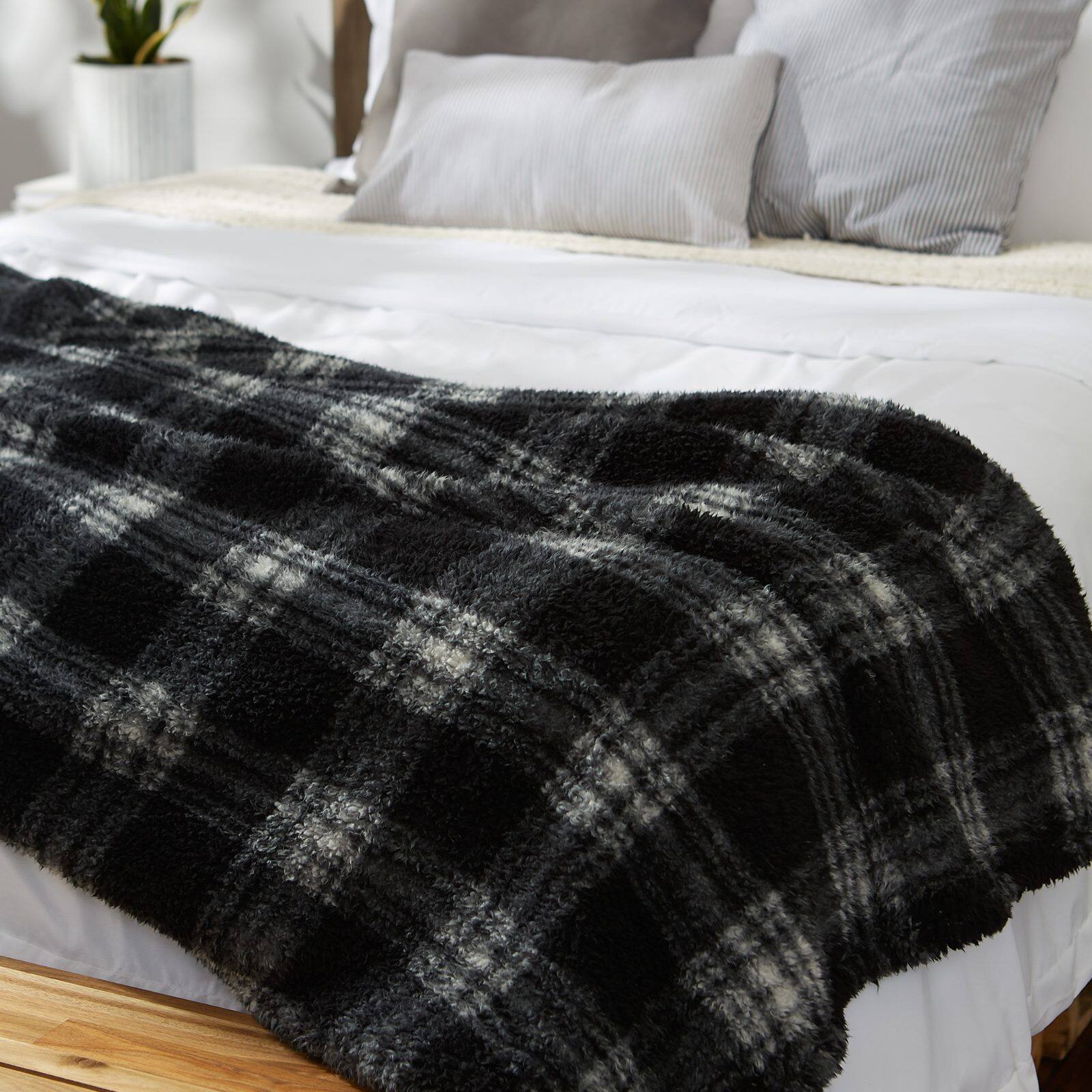 DII® Black Farmhouse Plush Plaid Throw